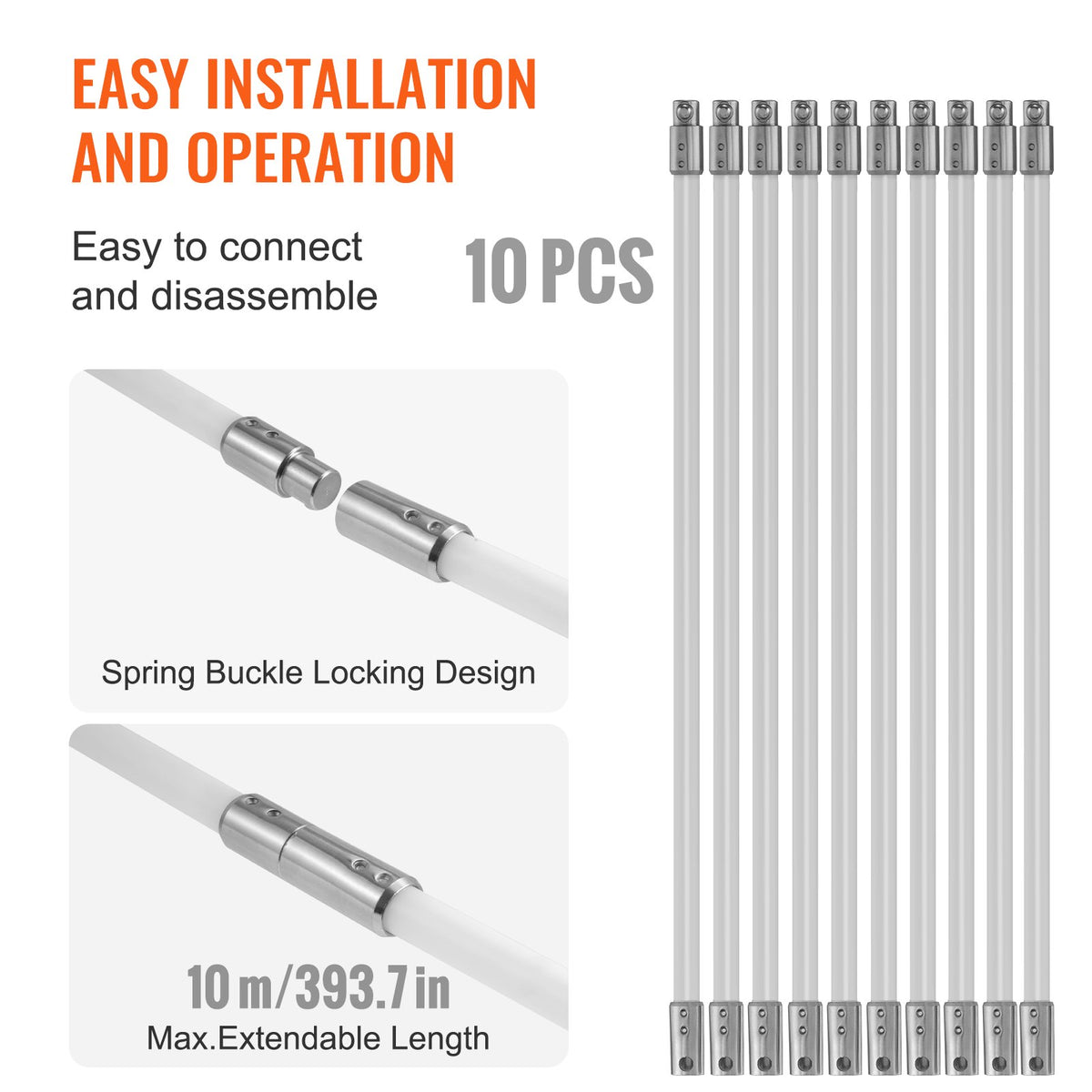 Chimney Sweep Kit 10m 10 Reinforced Nylon Flexible Rods 360° Cleaning Brush