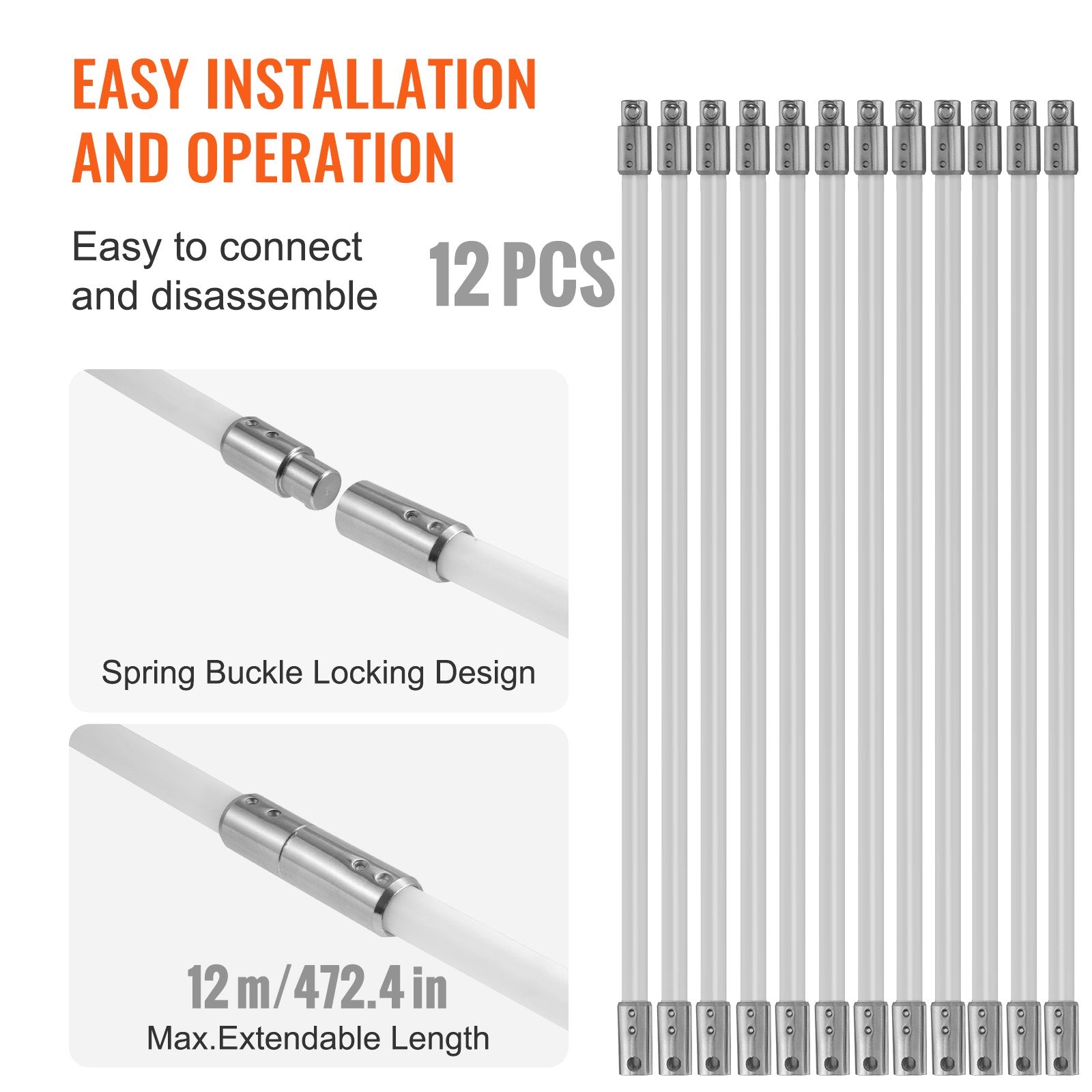 Chimney Sweep Kit 12m 12 Reinforced Nylon Flexible Rods 360° Cleaning Brush