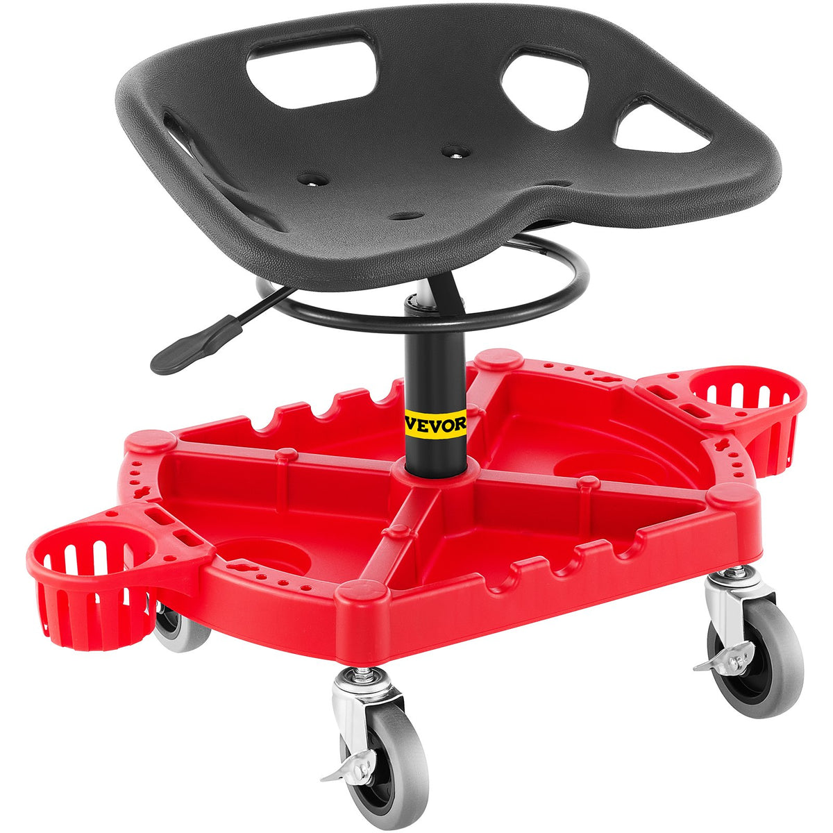Rolling Garage Stool 300lb Adjustable 18-23in 360° Swivel with Tool Tray Red