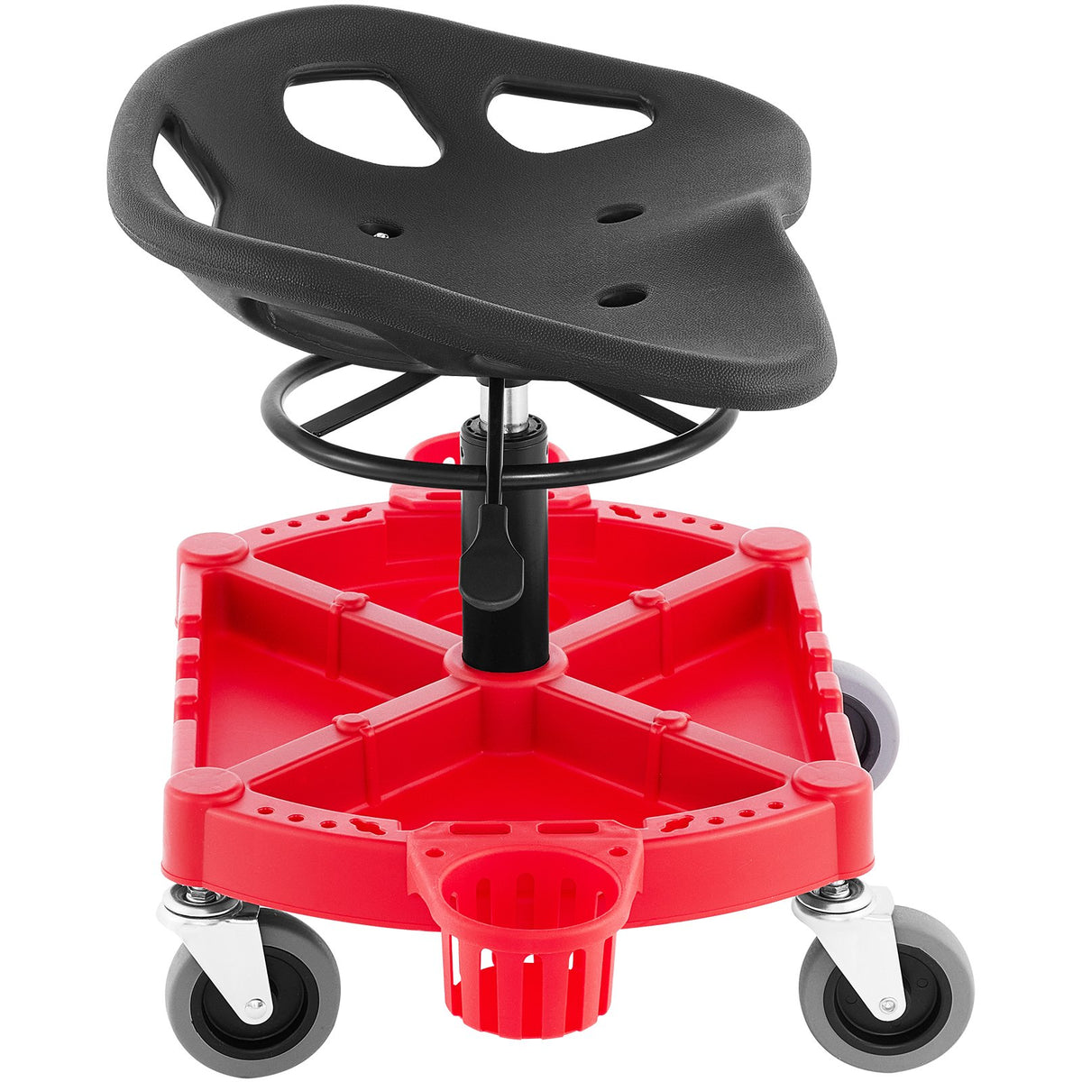 Rolling Garage Stool 300lb Adjustable 18-23in 360° Swivel with Tool Tray Red