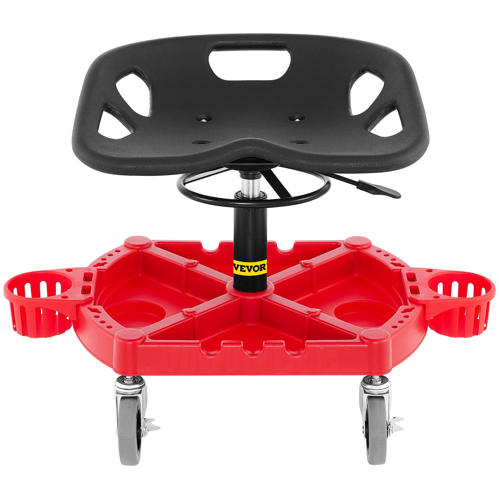 Rolling Garage Stool 300lb Adjustable 18-23in 360° Swivel with Tool Tray Red