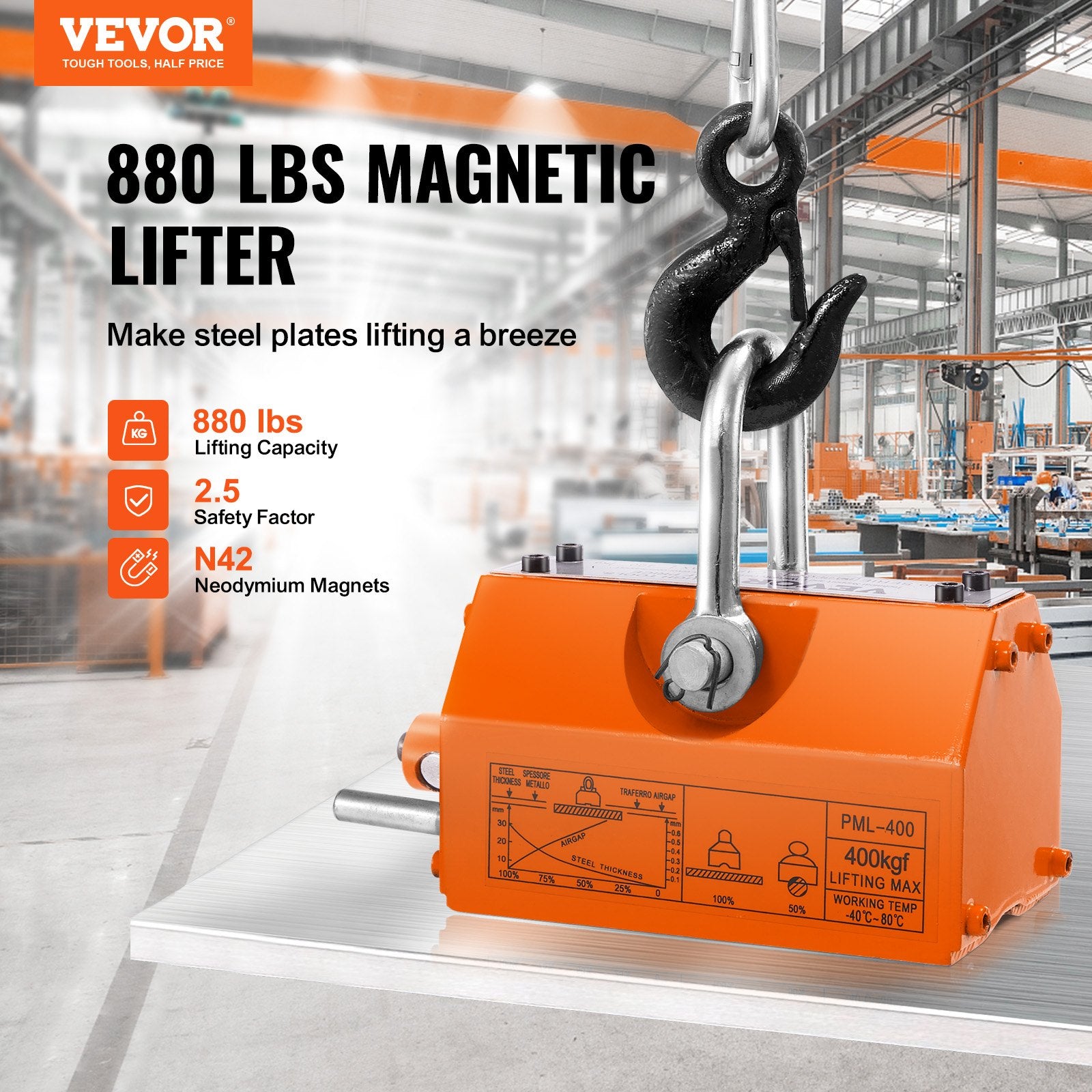 Magnetic Lifter 400KG 2.5 Safety Factor Neodymium Steel Permanent Lift Magnet