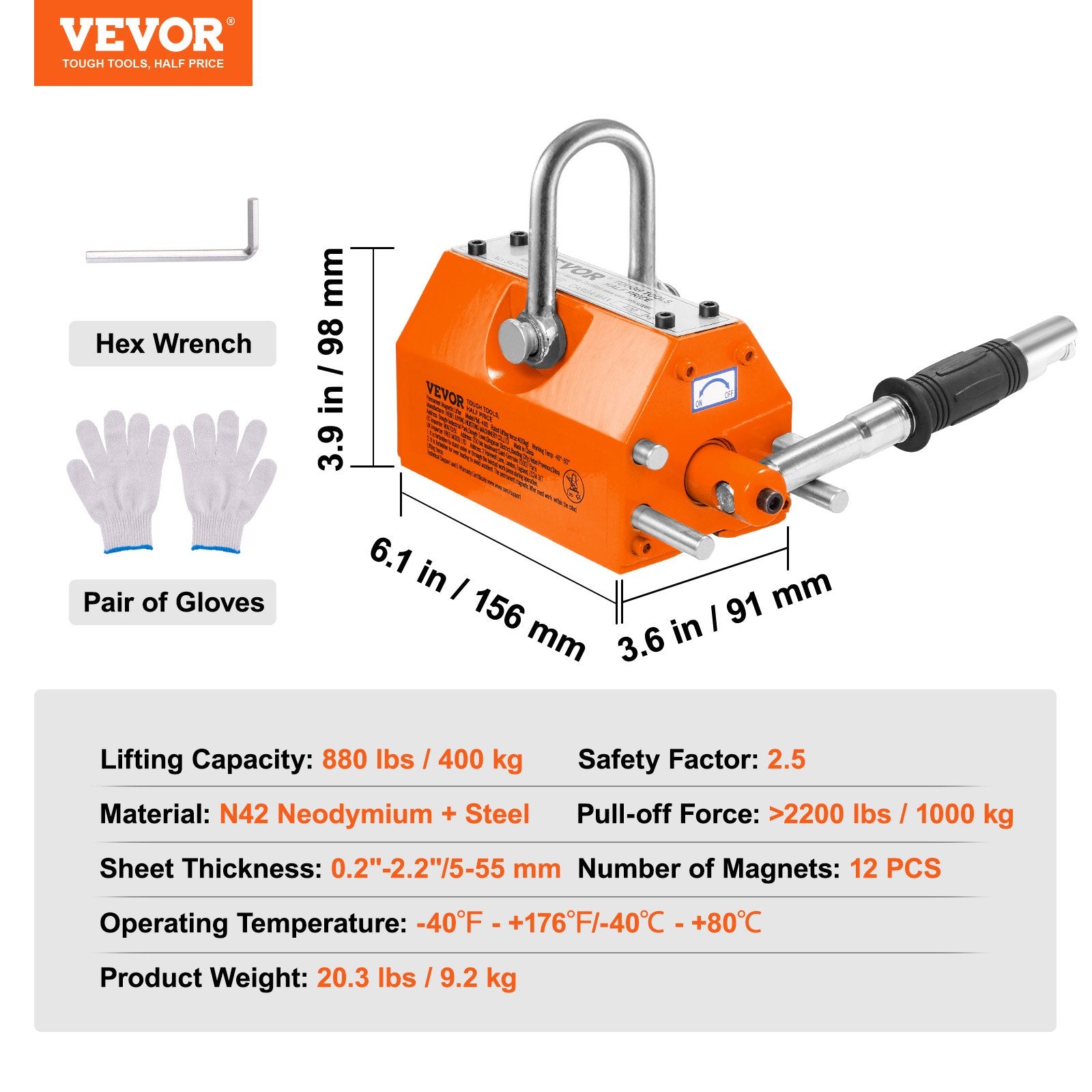 Magnetic Lifter 400KG 2.5 Safety Factor Neodymium Steel Permanent Lift Magnet