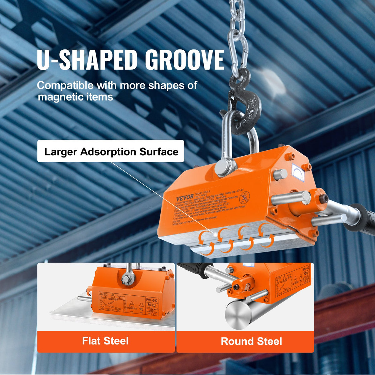 600 kg Magnetic Lifter with 2.5 Safety Factor Neodymium Steel Permanent Lift Magnet