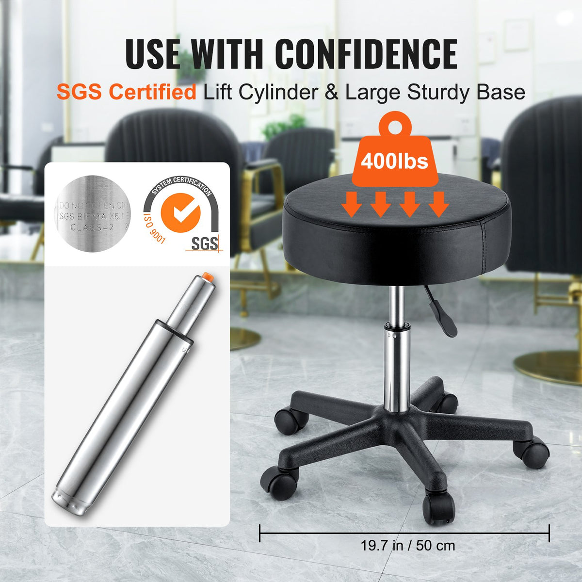 Adjustable Rolling Stool with Wheels 400 lbs Swivel Seat Chair