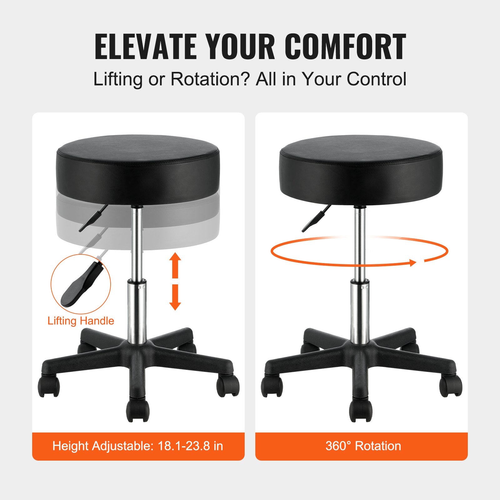 Adjustable Rolling Stool with Wheels 400 lbs Swivel Seat Chair