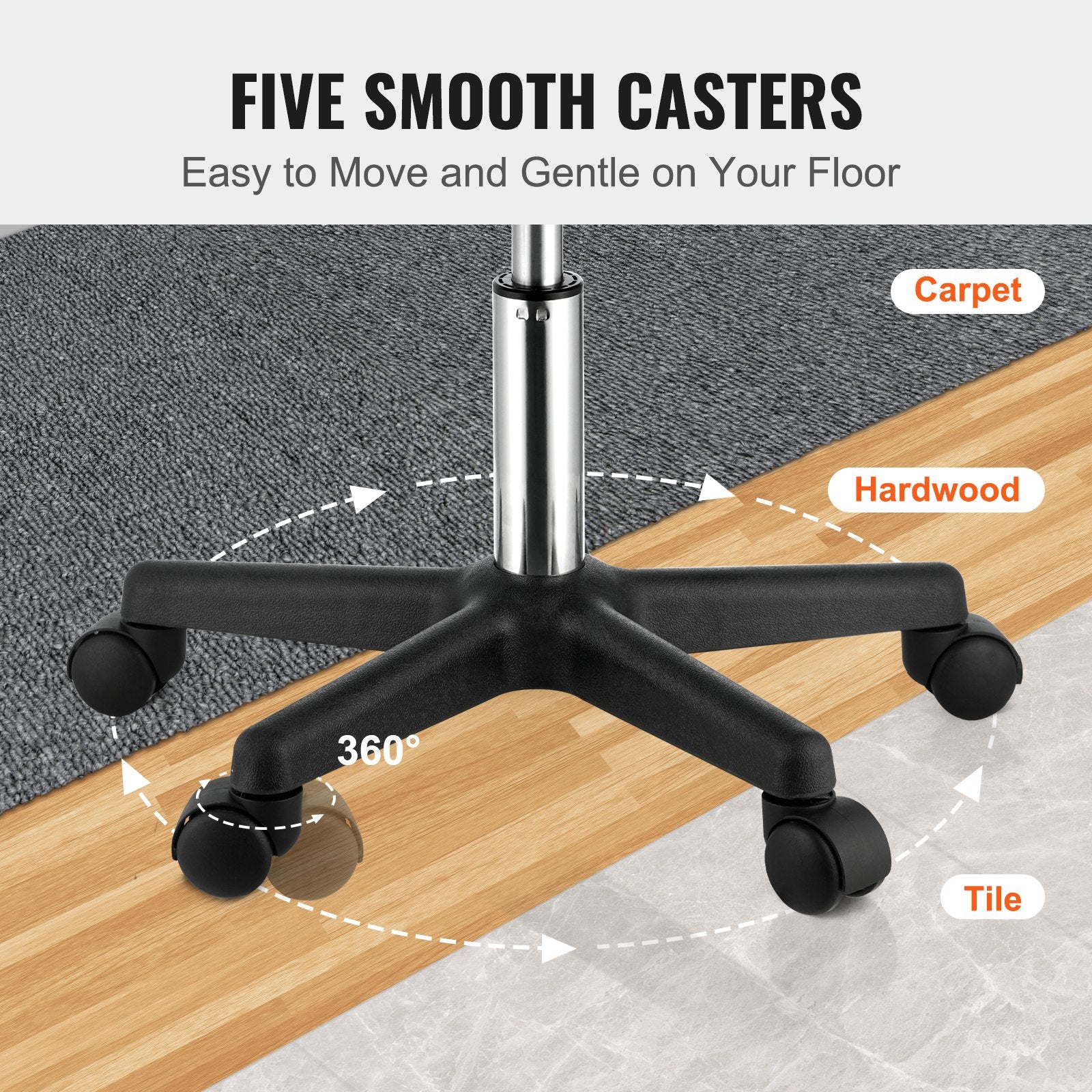 Adjustable Rolling Stool with Wheels 400 lbs Swivel Seat Chair