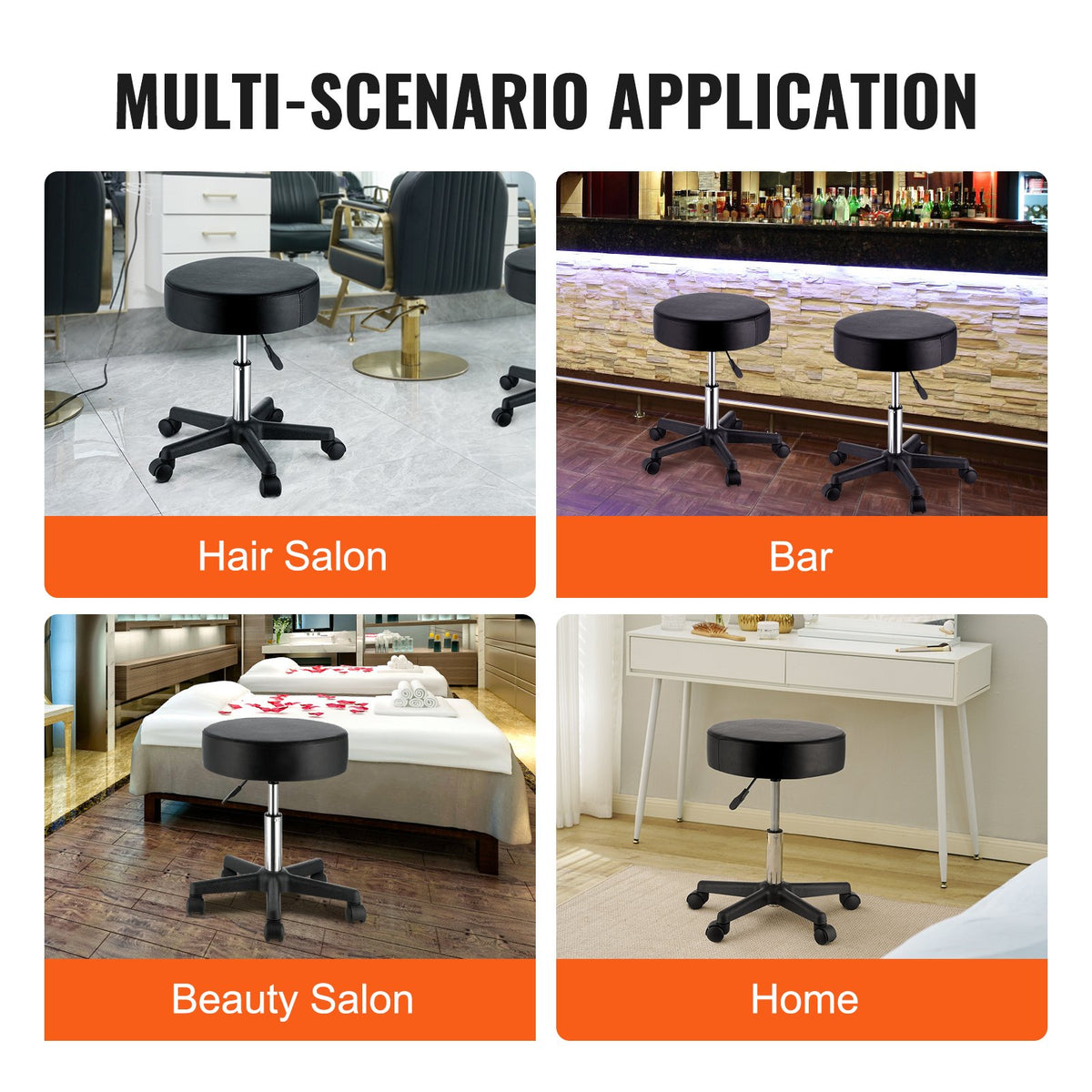 Adjustable Rolling Stool with Wheels 400 lbs Swivel Seat Chair