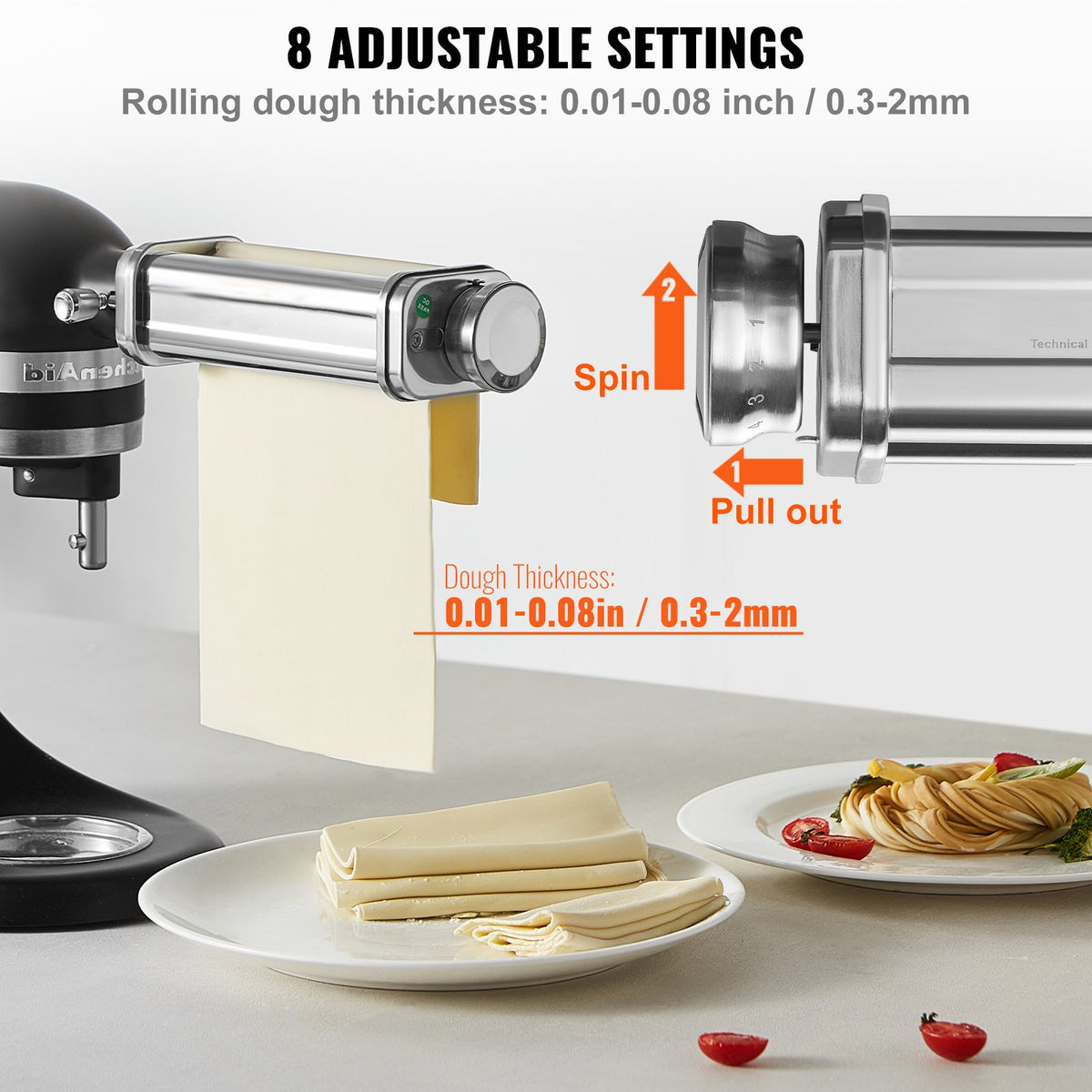Pasta Attachment for KitchenAid Stand Mixer Stainless Steel Sheet Roller