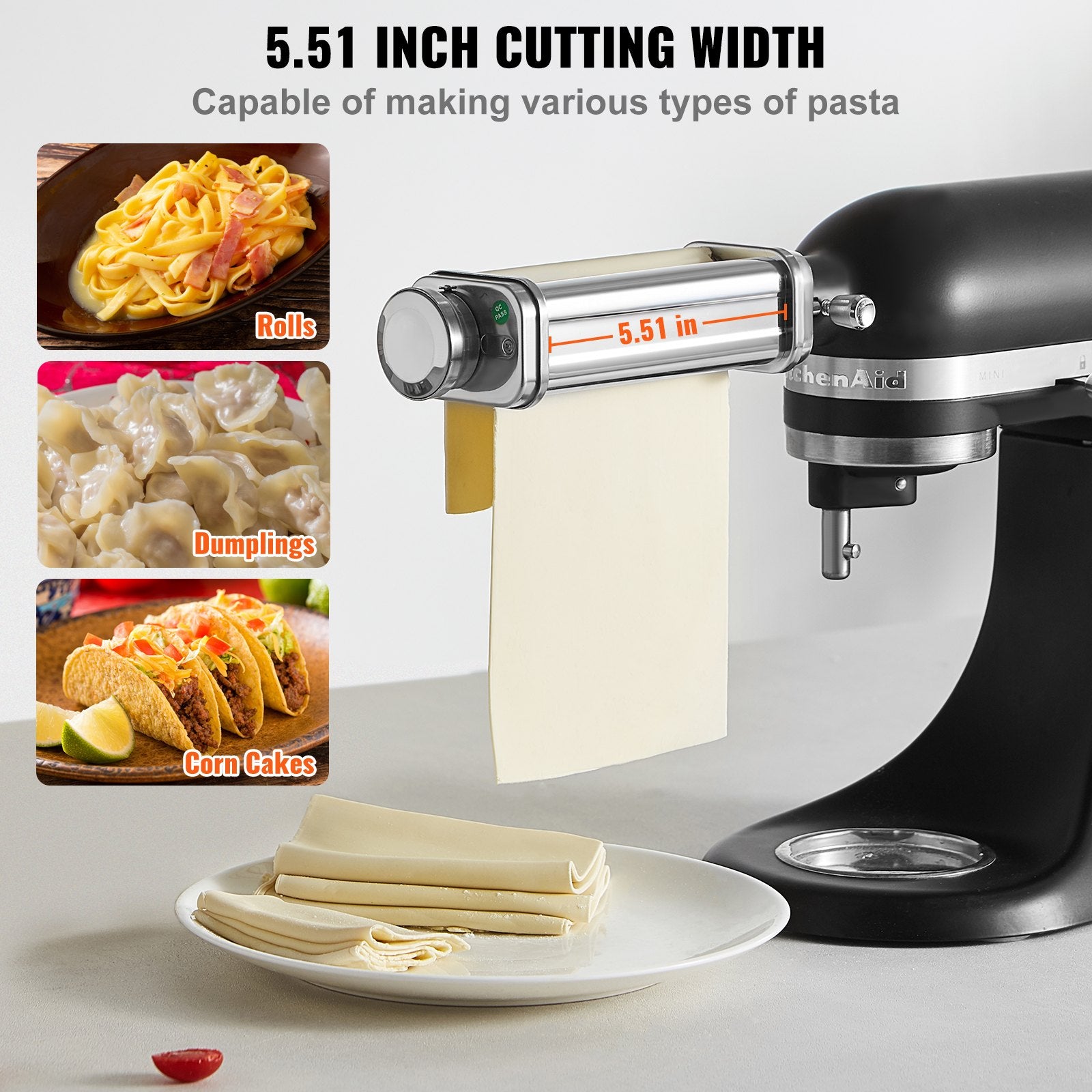 Pasta Attachment for KitchenAid Stand Mixer Stainless Steel Sheet Roller