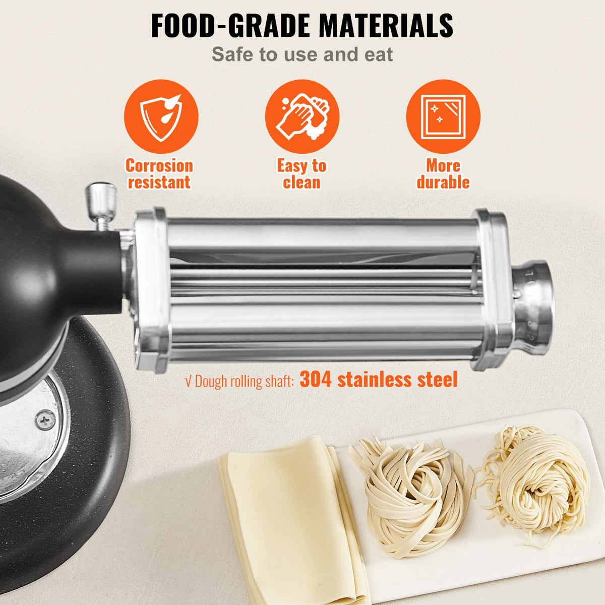 Pasta Attachment for KitchenAid Stand Mixer Stainless Steel Sheet Roller