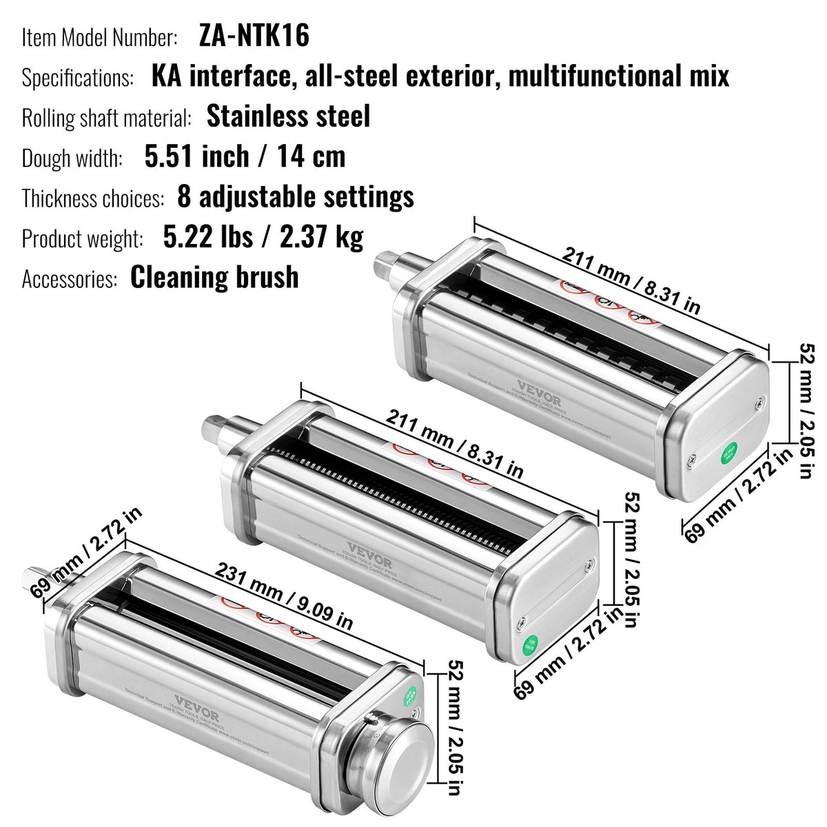 Pasta Attachment for KitchenAid Stand Mixer Stainless Steel Roller Cutter 3PCS