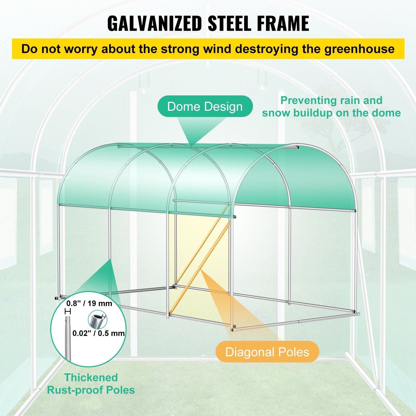 Tunnel Greenhouse Walk-in 9.8x6.6x6.6ft Portable Steel Hoops Doors Windows