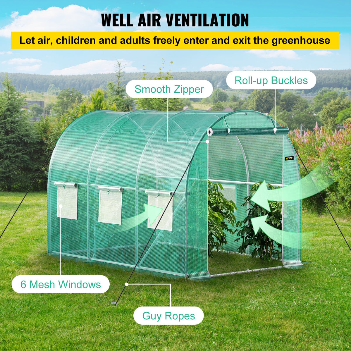 Tunnel Greenhouse Walk-in 9.8x6.6x6.6ft Portable Steel Hoops Doors Windows