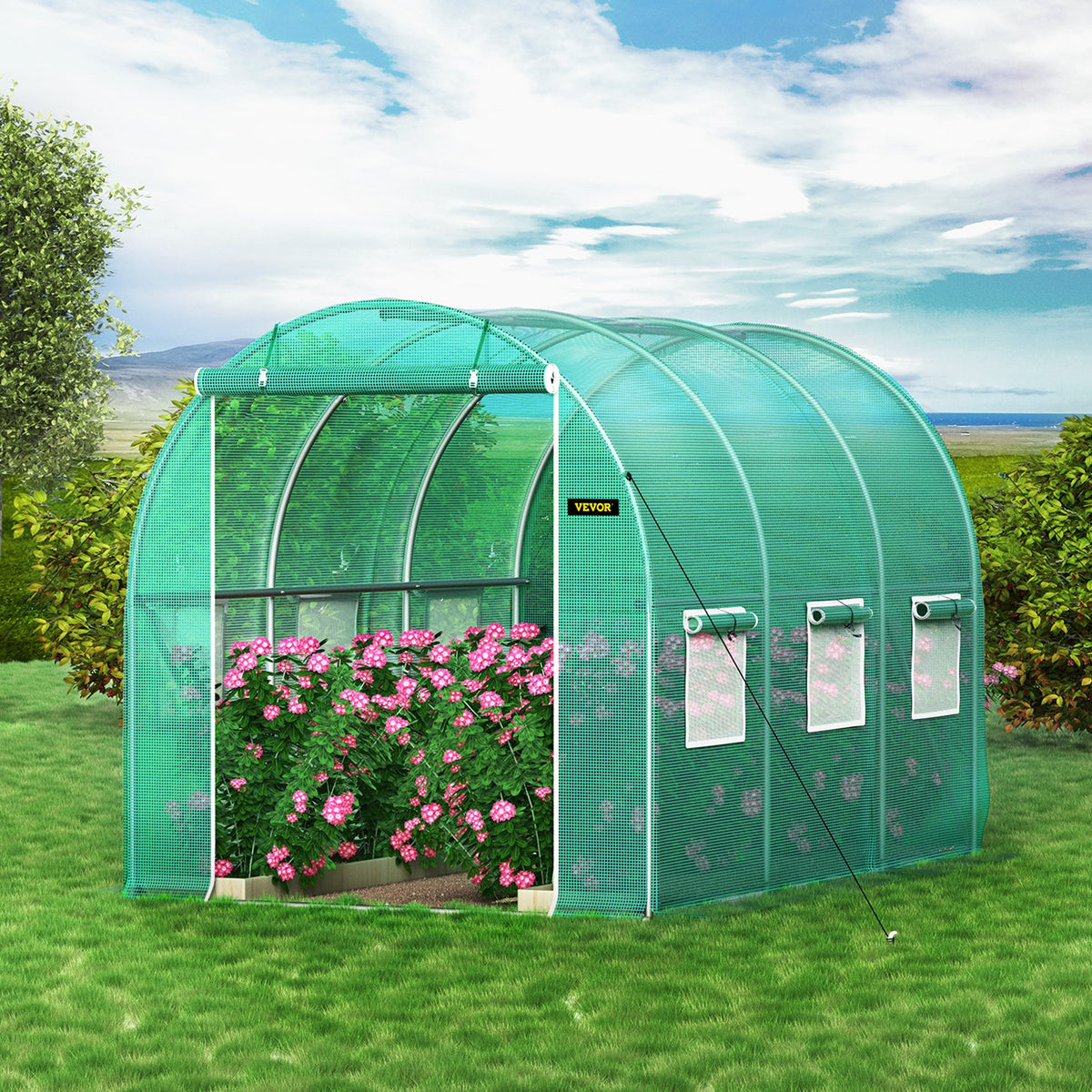 Tunnel Greenhouse Walk-in 9.8x6.6x6.6ft Portable Steel Hoops Doors Windows