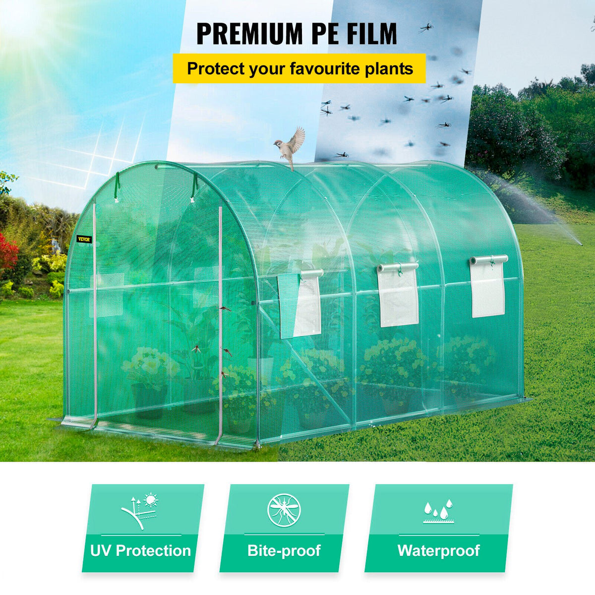 Walk-in Tunnel Greenhouse 12x7x7ft Portable Plant House with Steel Hoops Door