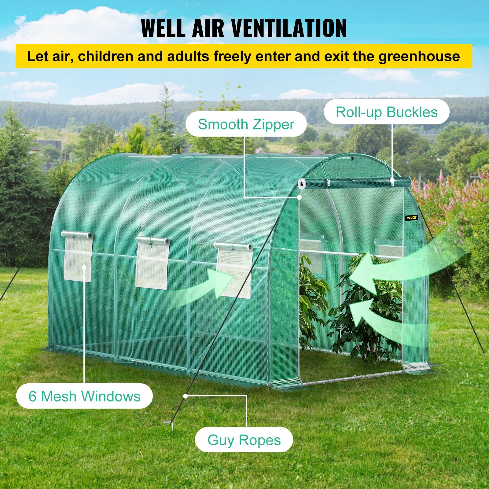 Walk-in Tunnel Greenhouse 12x7x7ft Portable Plant House with Steel Hoops Door