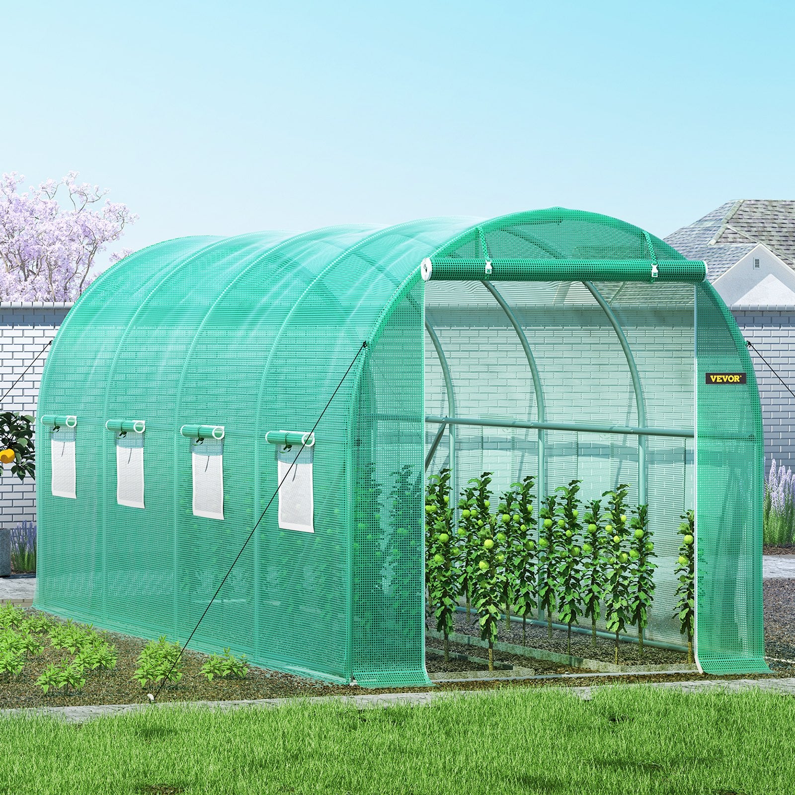 Tunnel Greenhouse Walk-in 15x7x7ft Portable Zippered Door Windows Steel Hoops