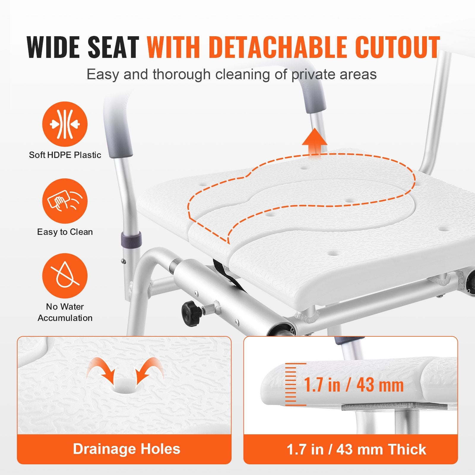 Sliding Tub Transfer Bench Adjustable Seat Backrest Safety Belt Non-Slip 400lbs