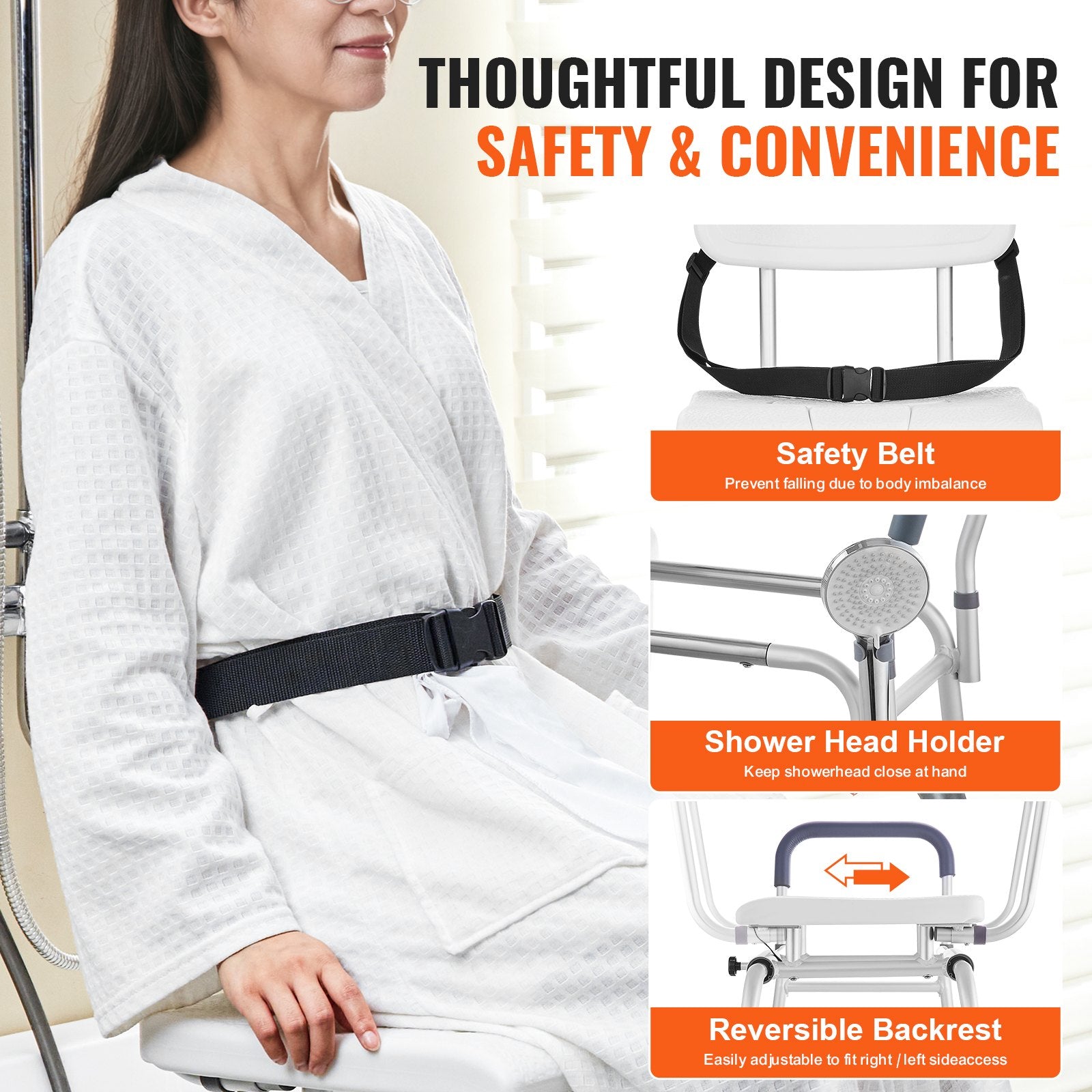 Sliding Tub Transfer Bench Adjustable Seat Backrest Safety Belt Non-Slip 400lbs