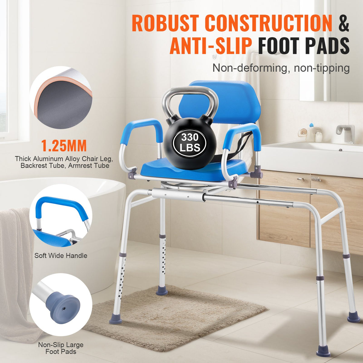 Sliding Tub Transfer Bench Swivel Seat Adjustable Padded Chair