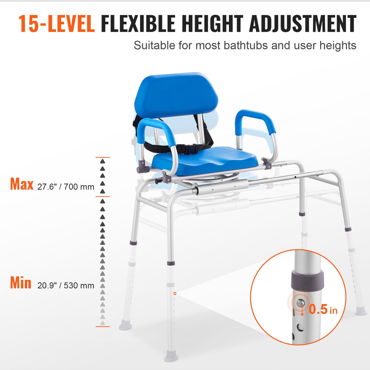 Sliding Tub Transfer Bench Swivel Seat Adjustable Padded Chair