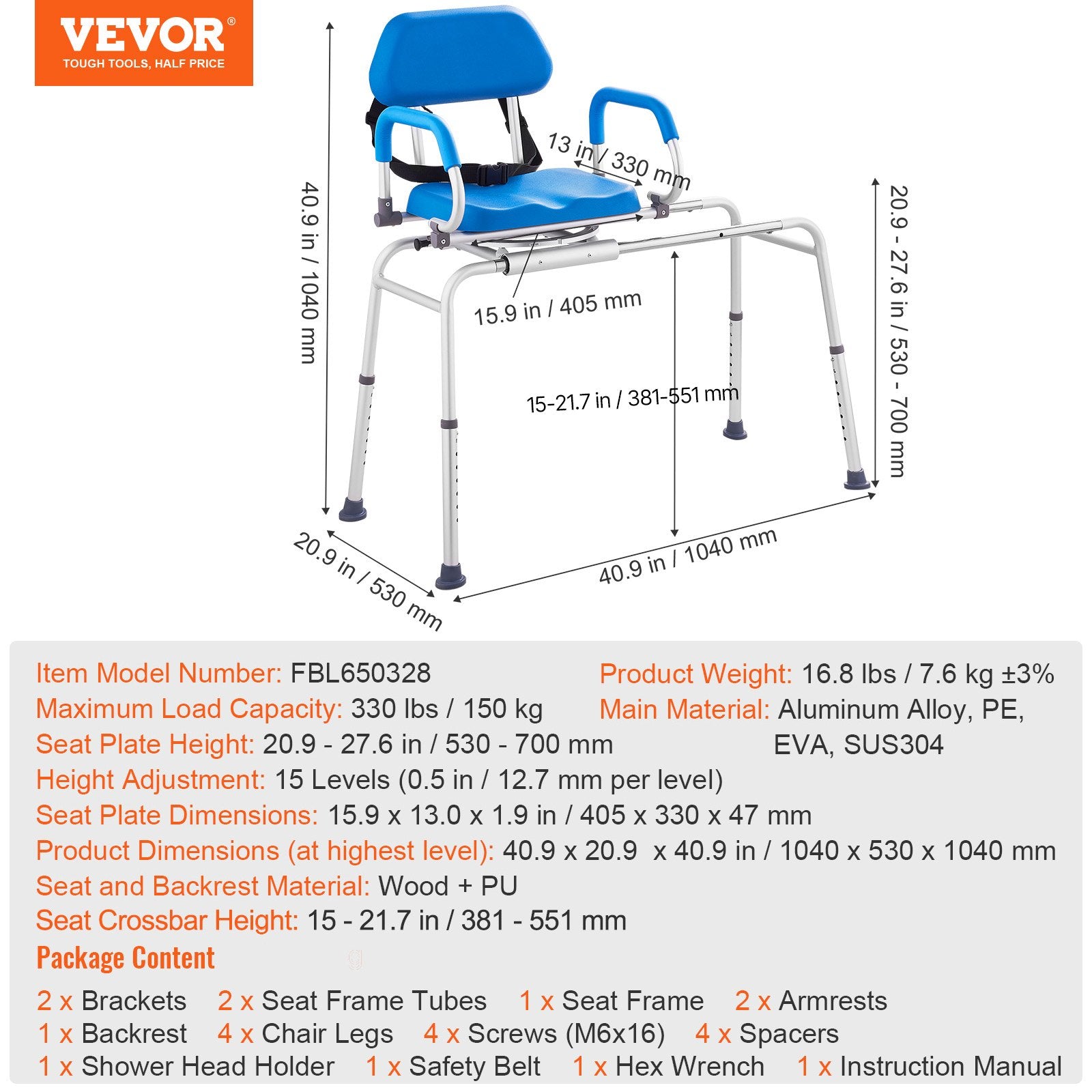 Sliding Tub Transfer Bench Swivel Seat Adjustable Padded Chair