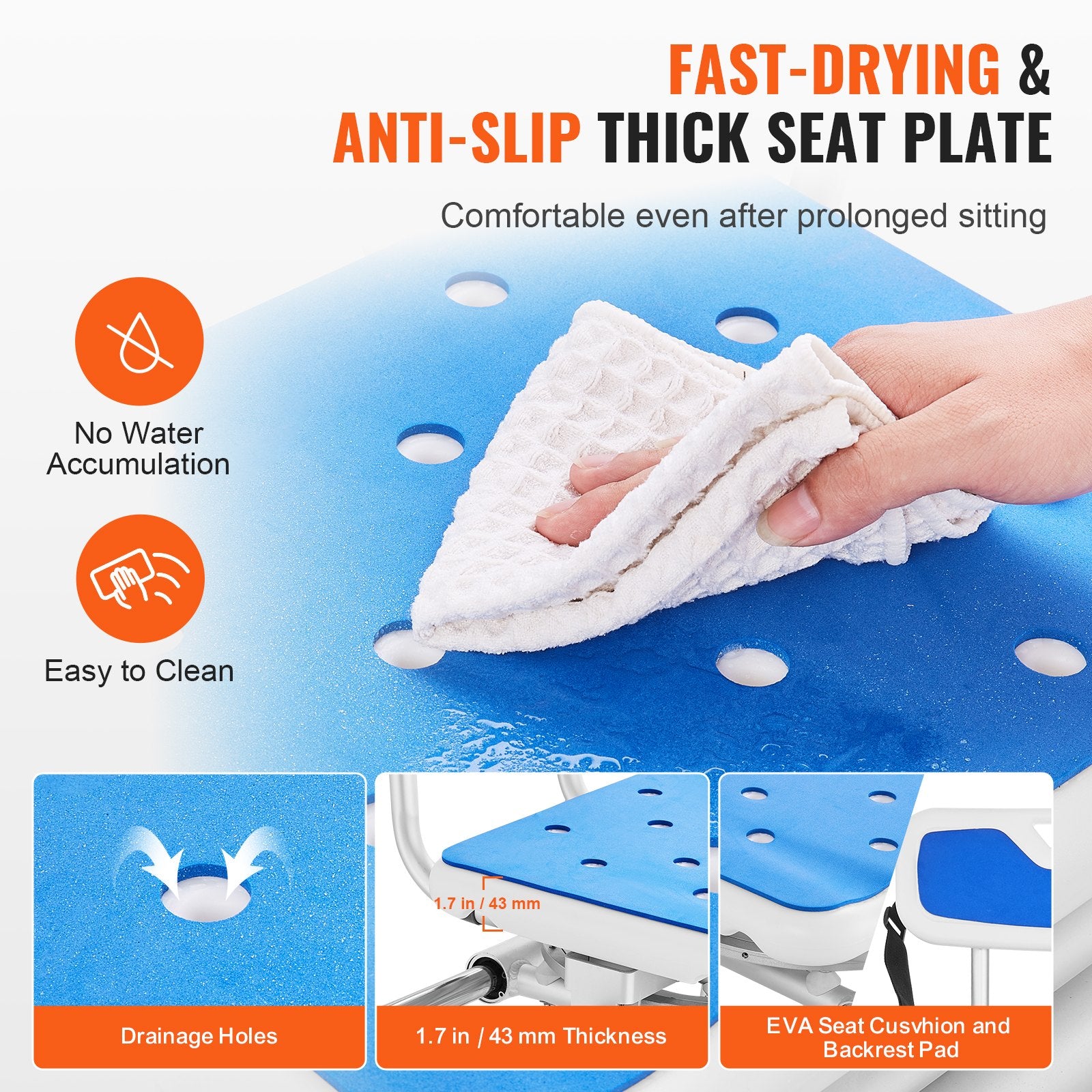 Sliding Tub Transfer Bench 360° Swivel Seat Adjustable withArmrest NonSlip400lbs