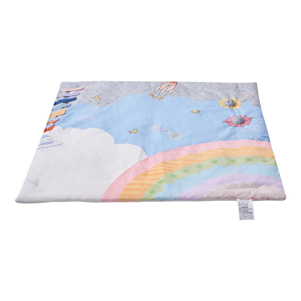 Baby Play Gym Mat Tummy Time Activity Mat with 6 Toys & Light-Up Musical Rocket