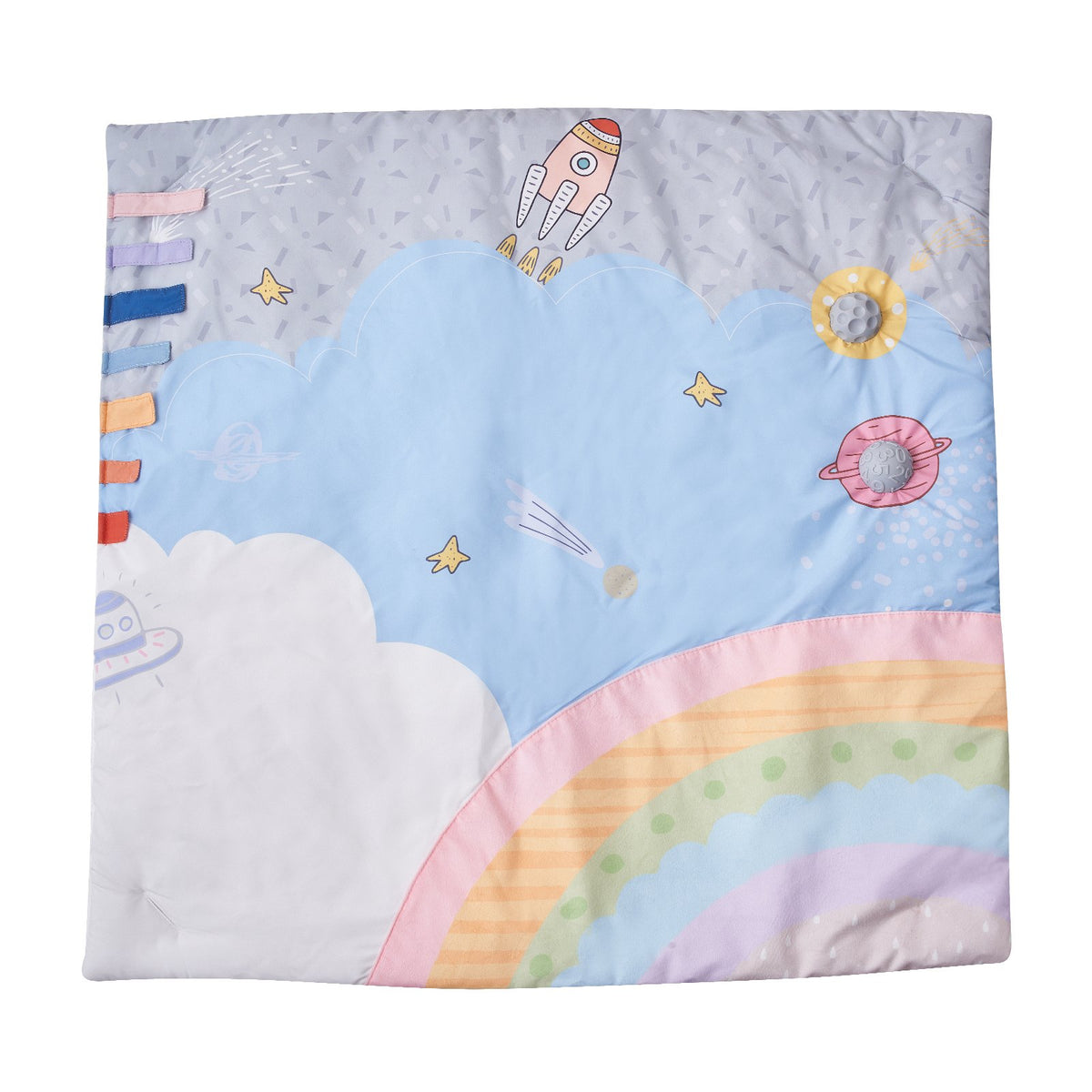 Baby Play Gym Mat Tummy Time Activity Mat with 6 Toys & Light-Up Musical Rocket