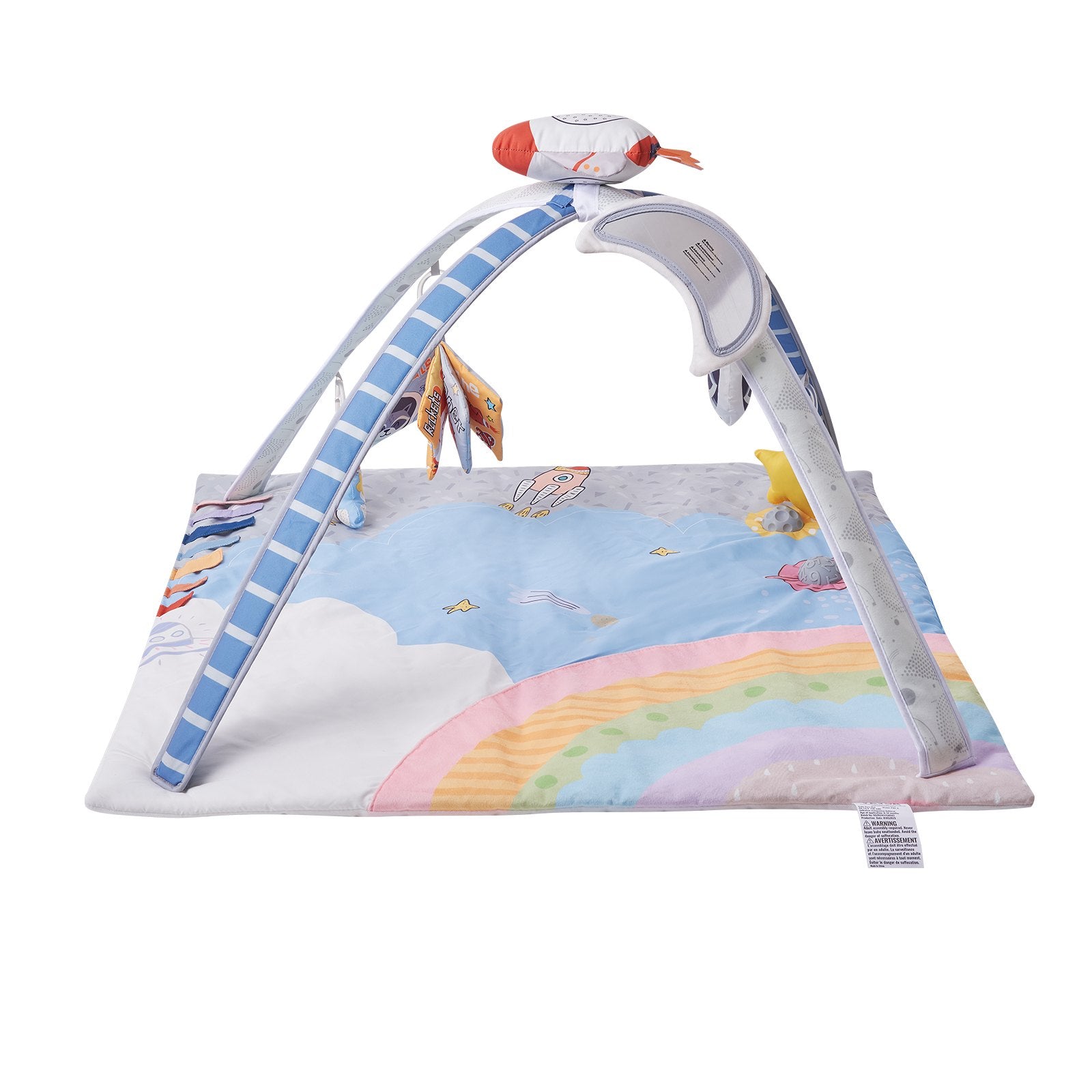 Baby Play Gym Mat Tummy Time Activity Mat with 6 Toys & Light-Up Musical Rocket