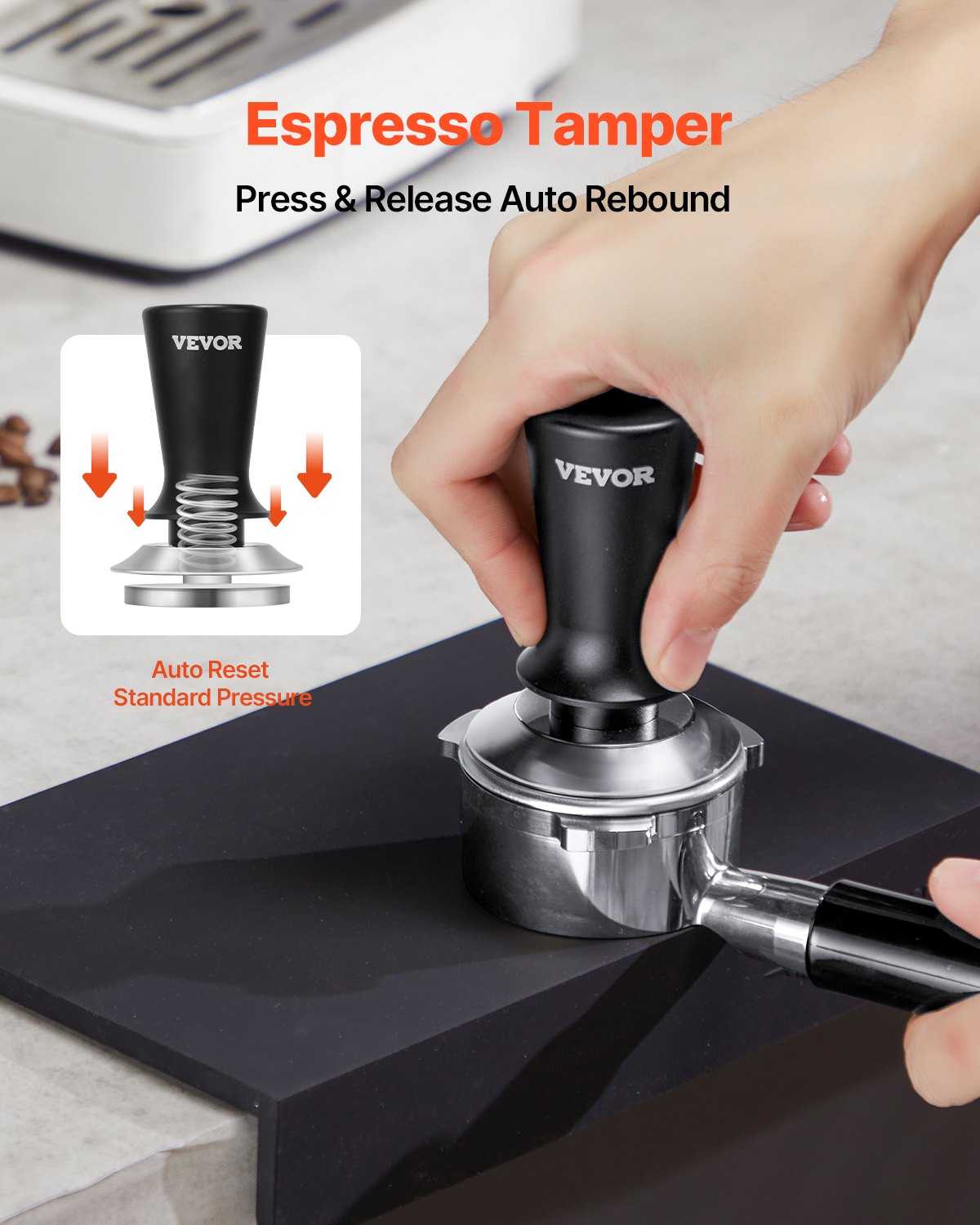 51mm Spring Loaded Espresso Tamper with Non-Slip Grip and 30 lbs Pressure