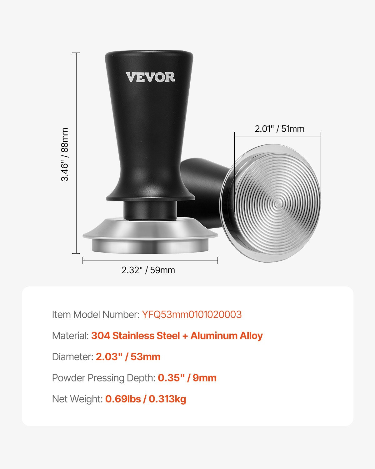 51mm Spring Loaded Espresso Tamper with Non-Slip Grip and 30 lbs Pressure