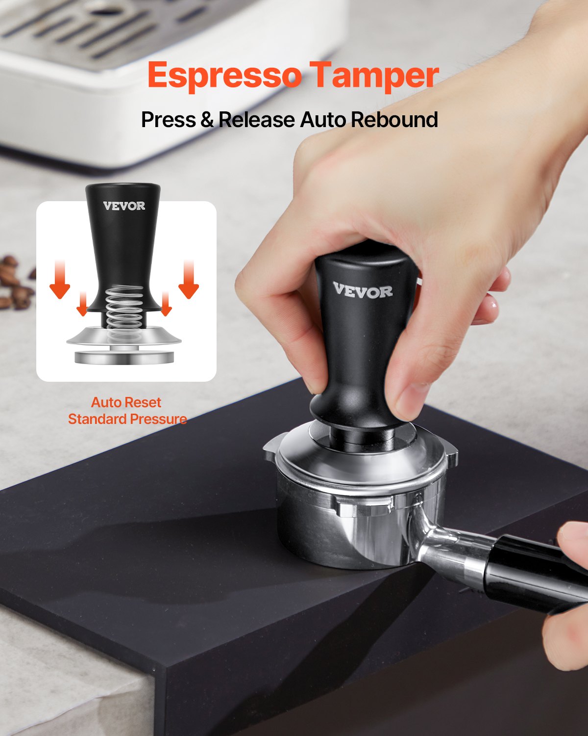 58mm Spring Loaded Espresso Tamper with Non-Slip Grip and 30 lbs Pressure