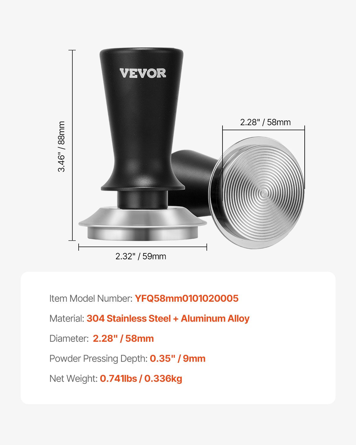 58mm Spring Loaded Espresso Tamper with Non-Slip Grip and 30 lbs Pressure