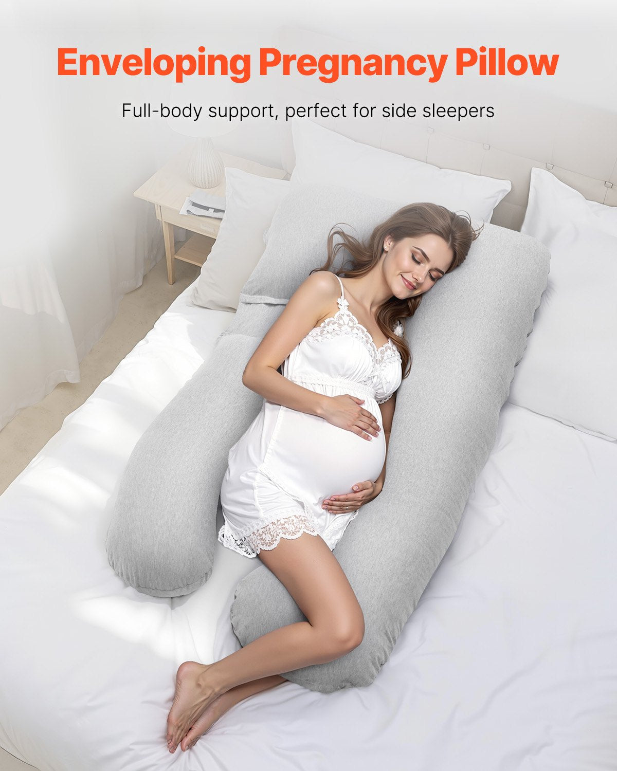 U-Shaped Pregnancy Pillow, Full Body Maternity Support with Washable Cover
