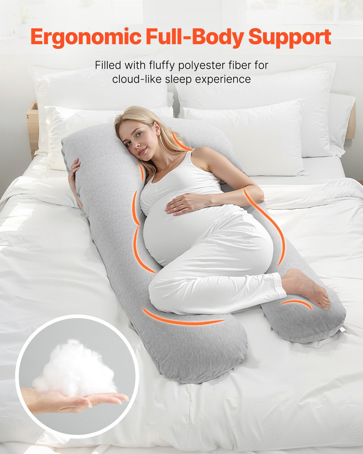 U-Shaped Pregnancy Pillow, Full Body Maternity Support with Washable Cover