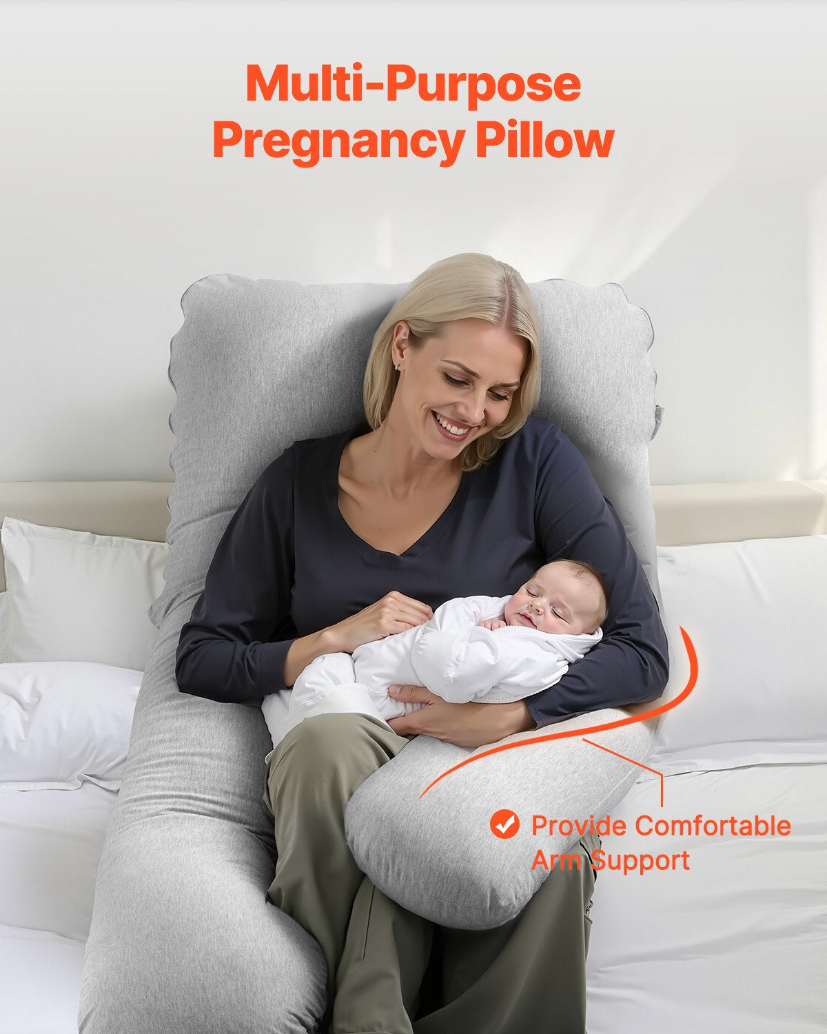 U-Shaped Pregnancy Pillow, Full Body Maternity Support with Washable Cover
