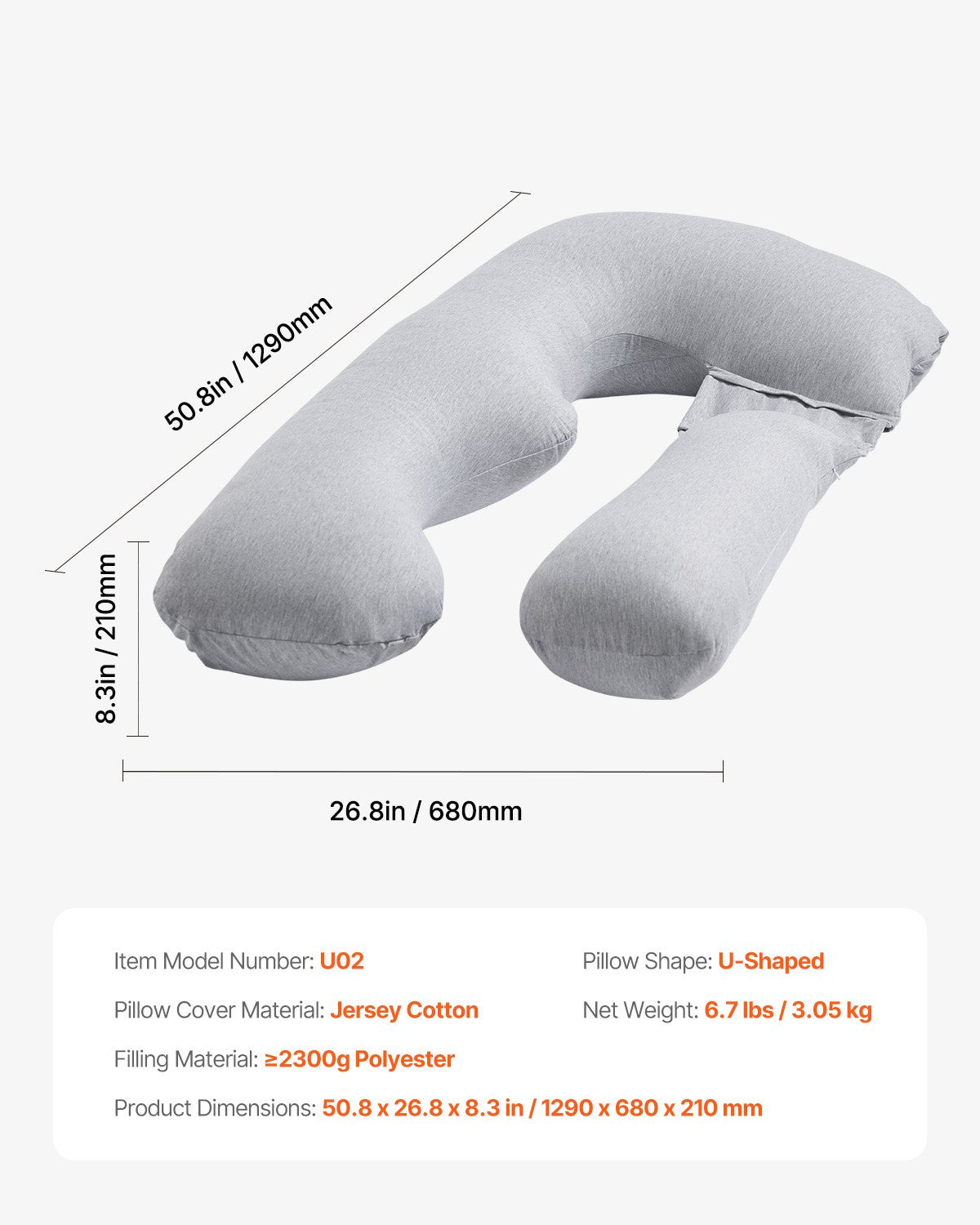 U-Shaped Pregnancy Pillow, Full Body Maternity Support with Washable Cover