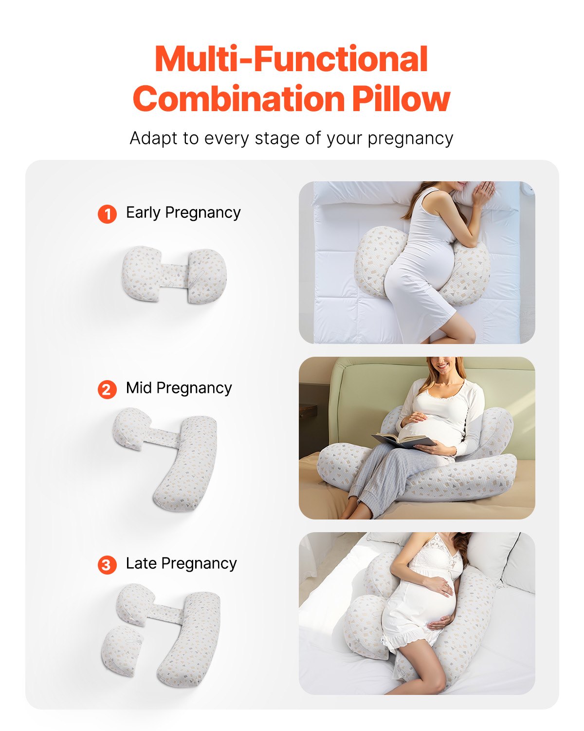 Pregnancy Pillow Adjustable Maternity Body Pillow with Removable Washable Cover