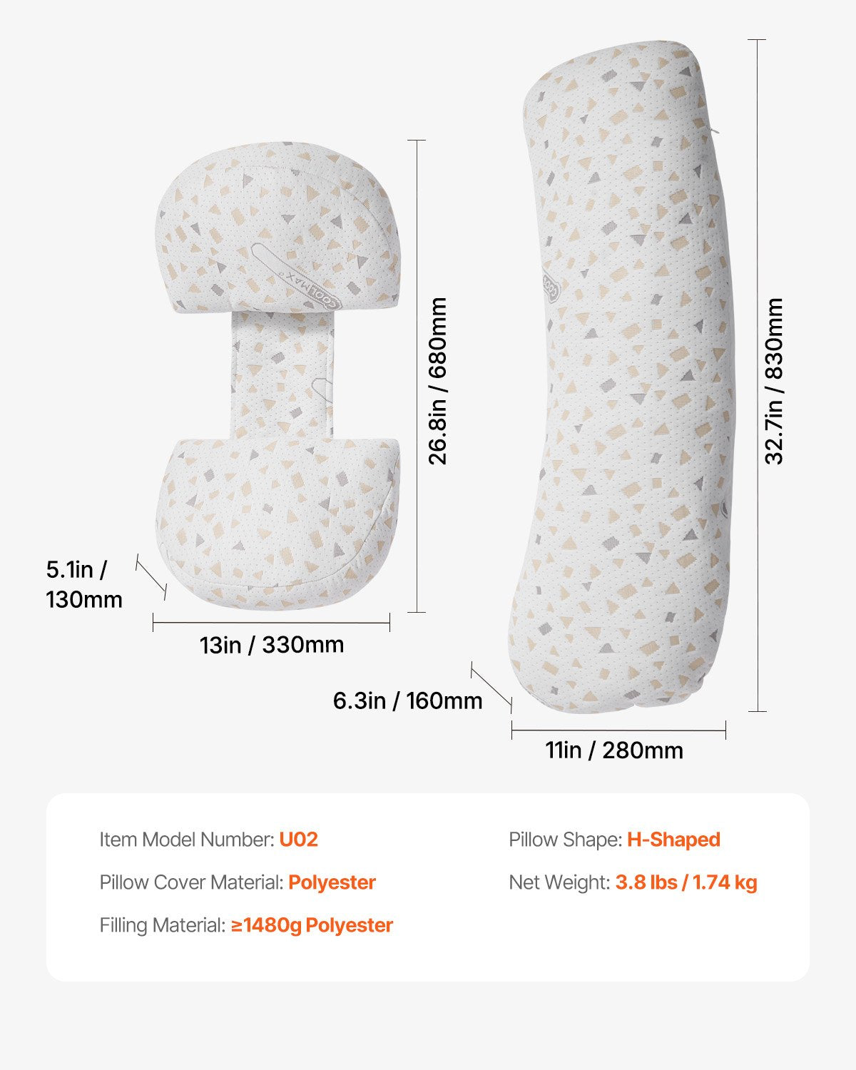 Pregnancy Pillow Adjustable Maternity Body Pillow with Removable Washable Cover