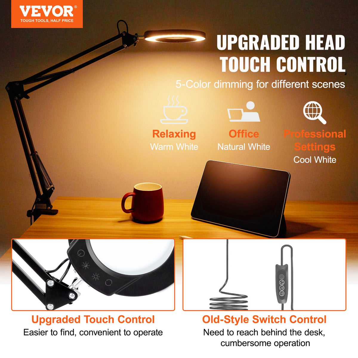 5X Magnifying Glass with LED Light and Stand 2-in-1 Desk Clamp Magnifier