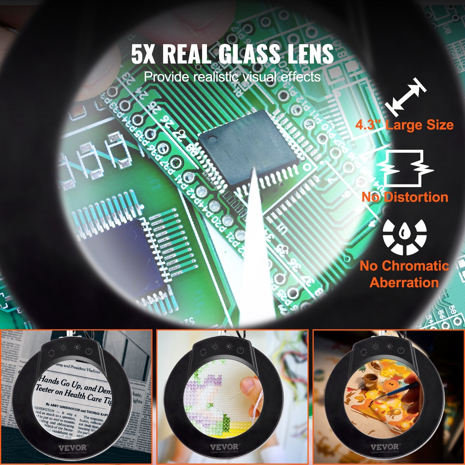 5X Magnifying Glass with LED Light and Stand 2-in-1 Desk Clamp Magnifier