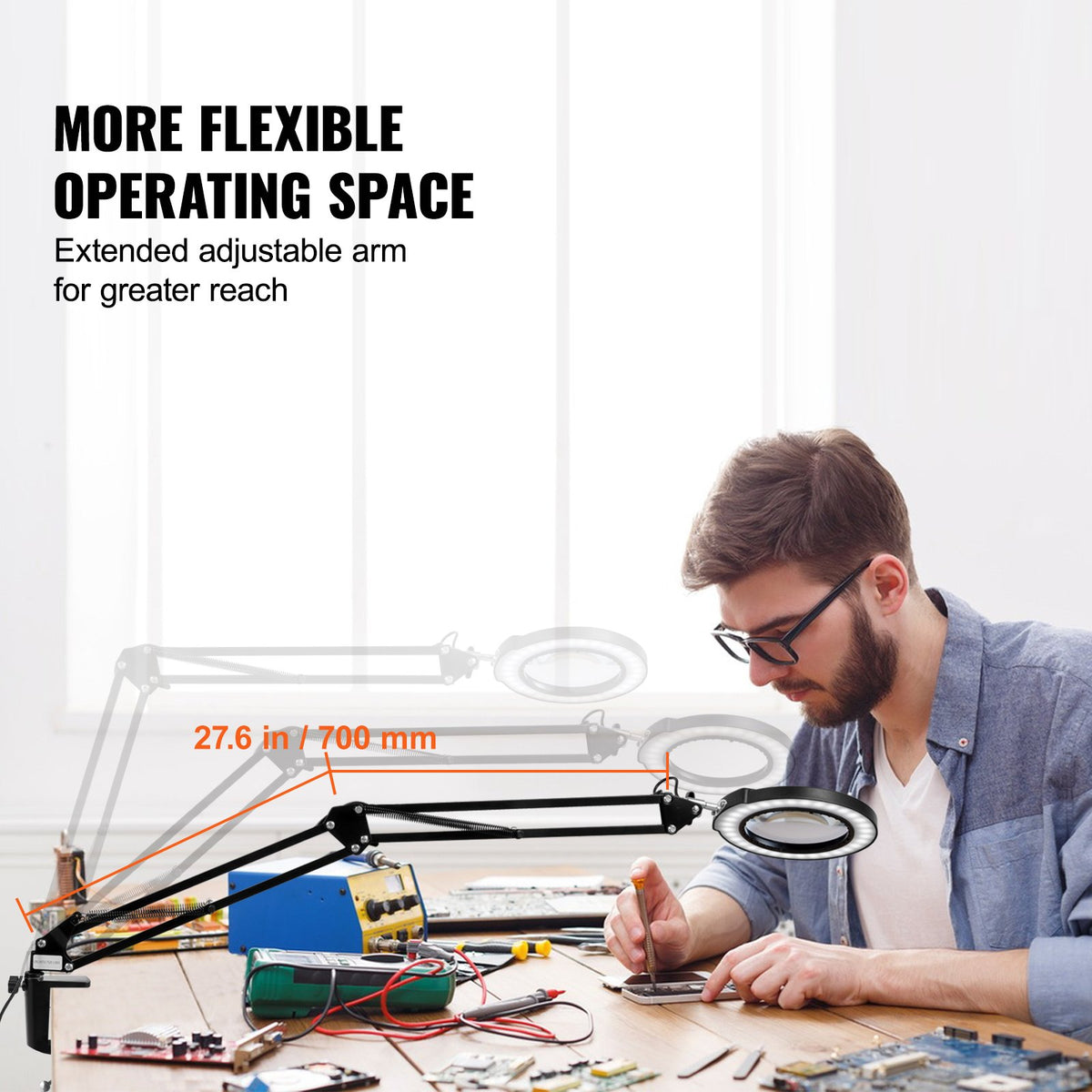 5X Magnifying Glass with LED Light and Stand 2-in-1 Desk Clamp Magnifier