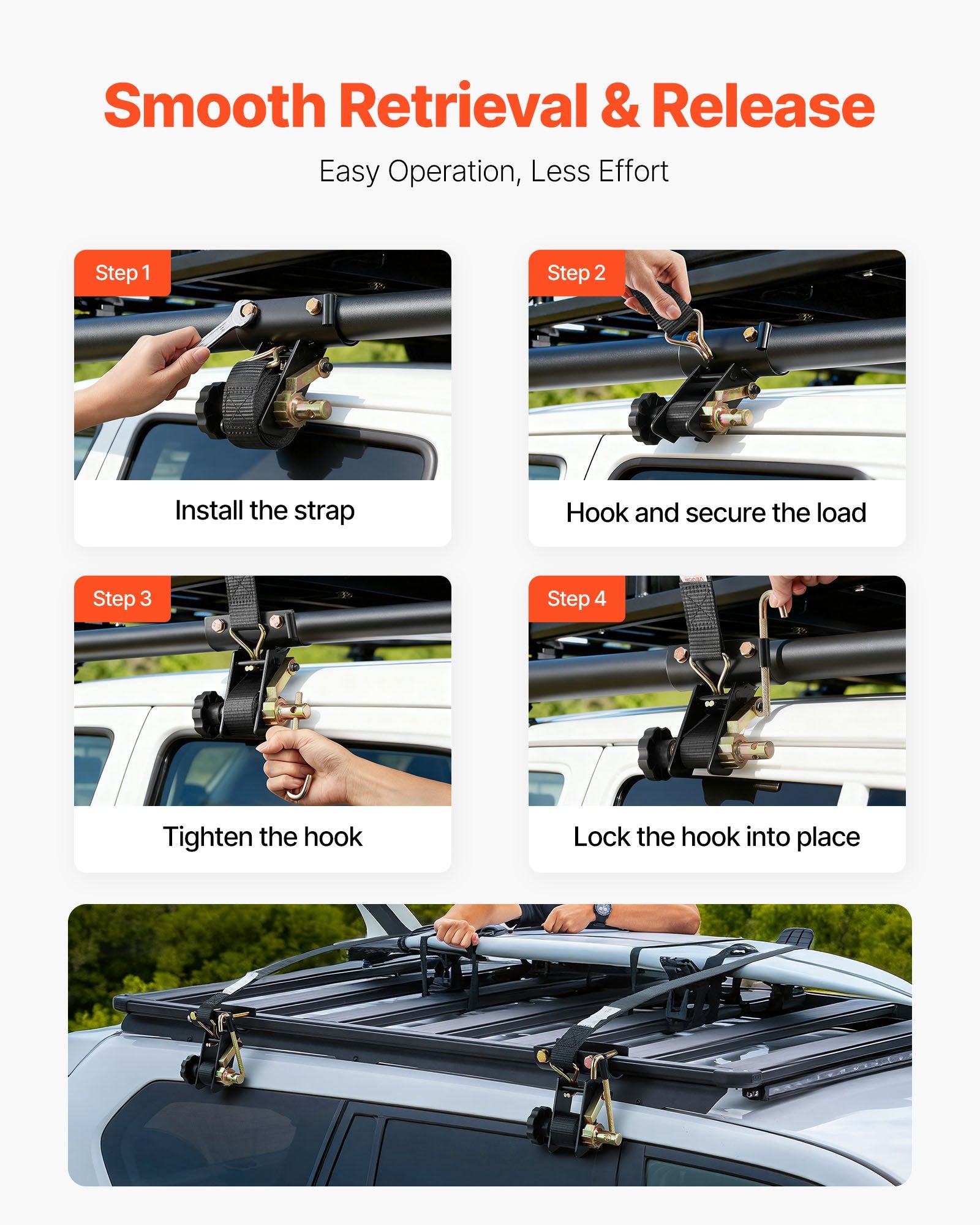 Ladder Rack Ratchet Straps 47.6-50.8mm 38mm x 2.25m J-Hooks 226.8kg 4-Pack