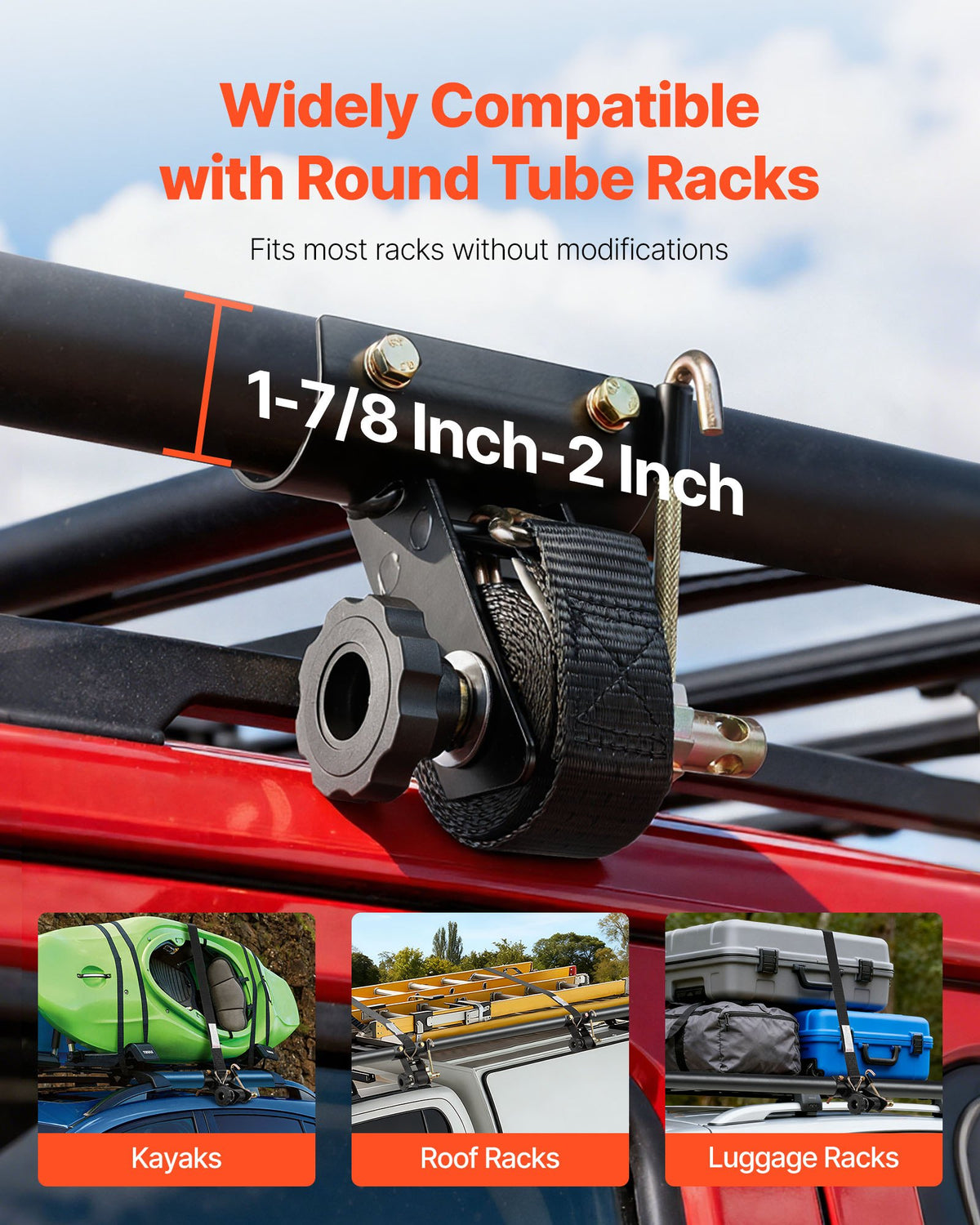Ladder Rack Ratchet Straps 47.6-50.8mm 38mm x 2.25m J-Hooks 226.8kg 4-Pack