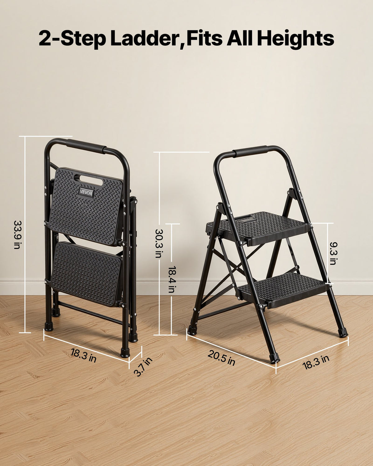 Folding Step Ladder with Anti-Slip Pedal and Handgrip for Home & Office
