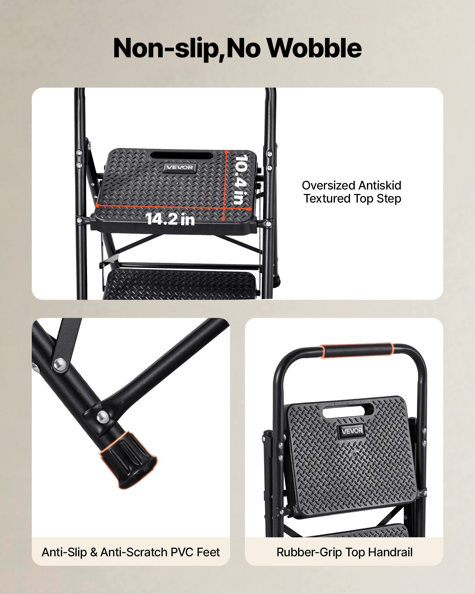 Folding Step Ladder with Anti-Slip Pedal and Handgrip for Home & Office