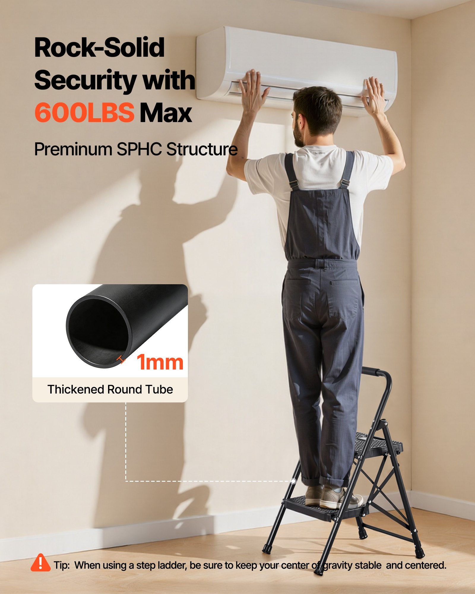Folding Step Ladder with Anti-Slip Pedal and Handgrip for Home & Office