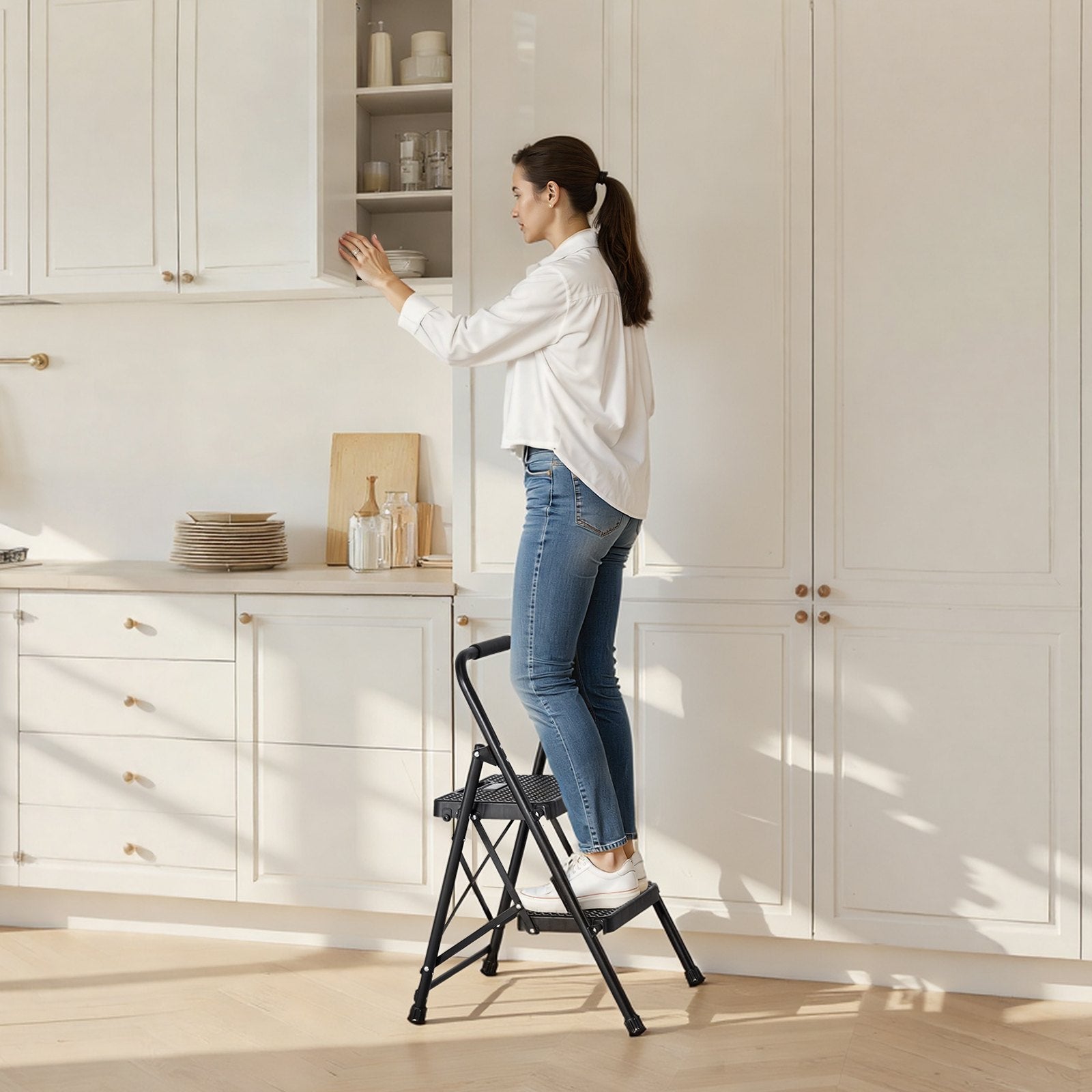 Folding Step Ladder with Anti-Slip Pedal and Handgrip for Home & Office